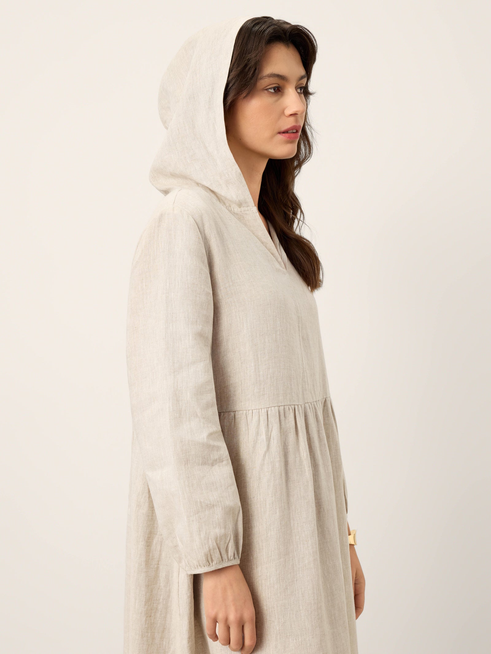 100% Linen Sculpted-Hood Caftan Midi Dress LINETTE by LINTICO