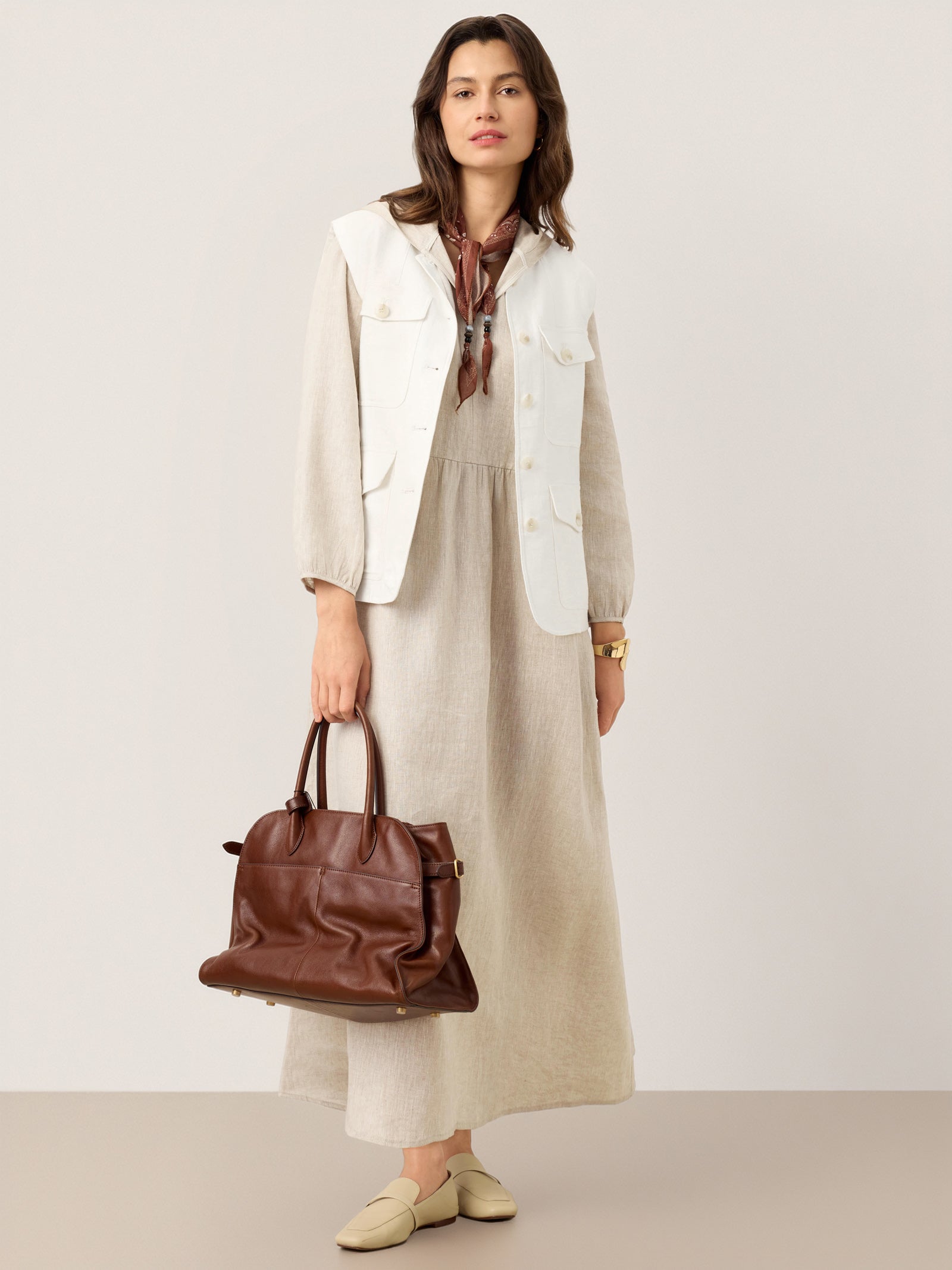 100% Linen Sculpted-Hood Caftan Midi Dress LINETTE by LINTICO