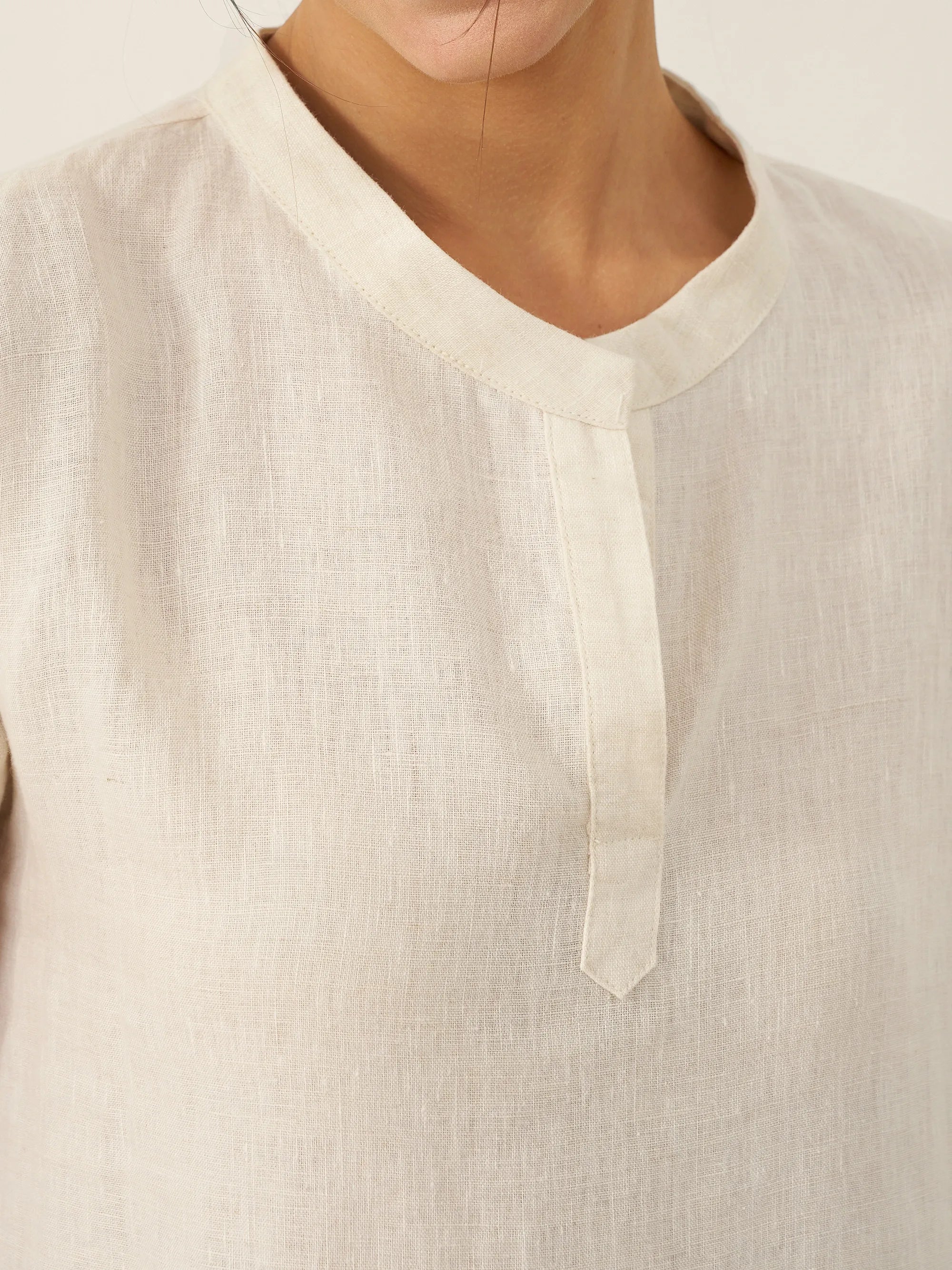 100% Linen Mandarin Collar Maxi Dress with Detachable Belt MARGARET by LINTICO