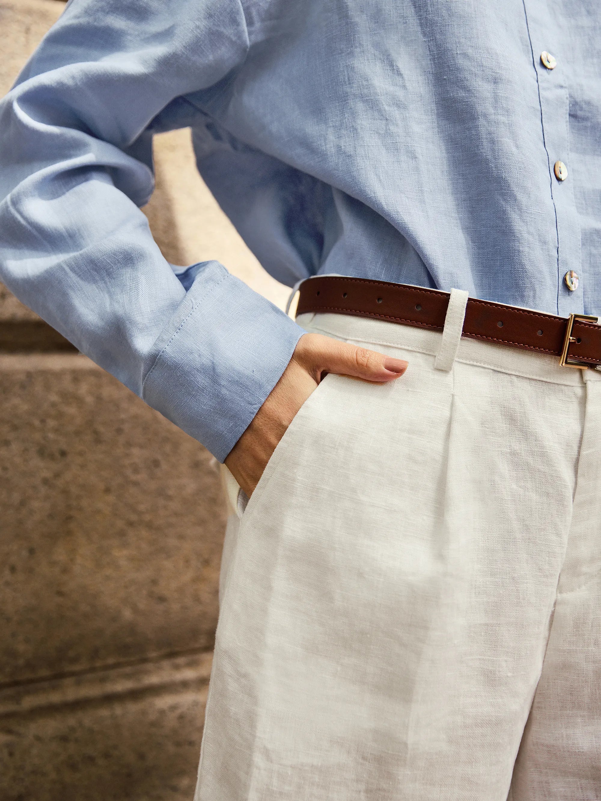 100% Linen Pleated Linen Shorts ELLEN