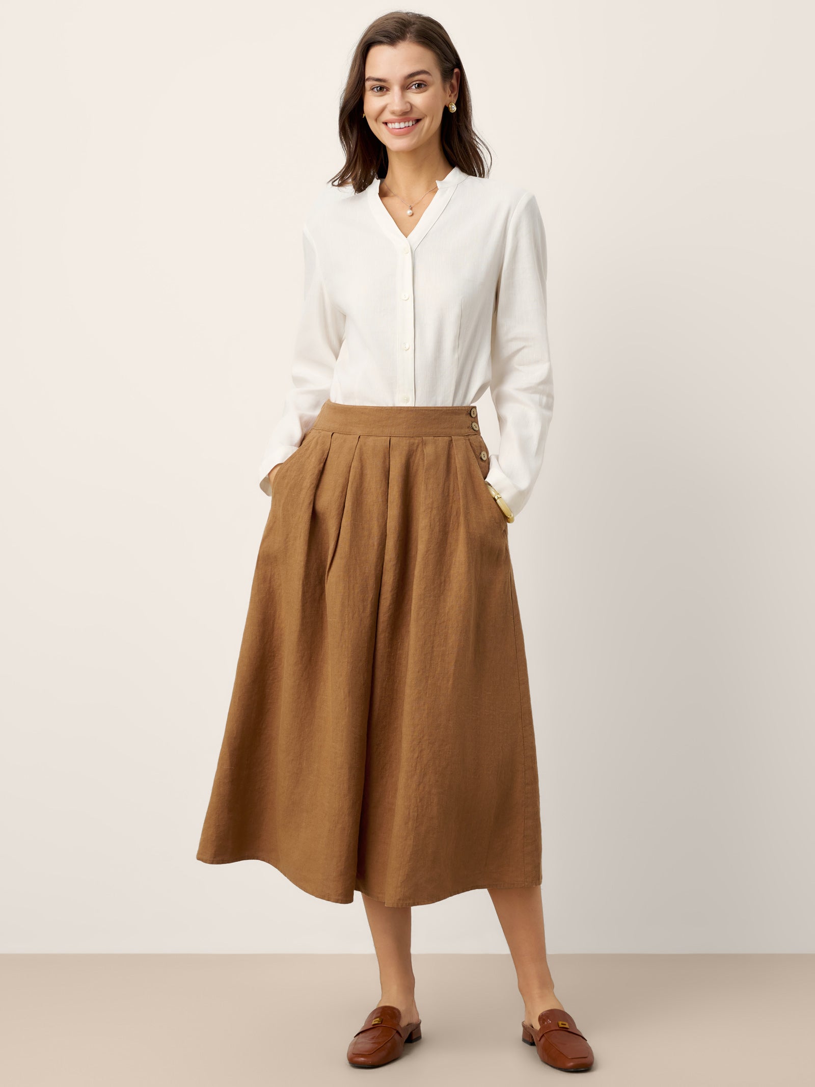 100% Linen Pleated Side Button Skirt LILITH by LINTICO