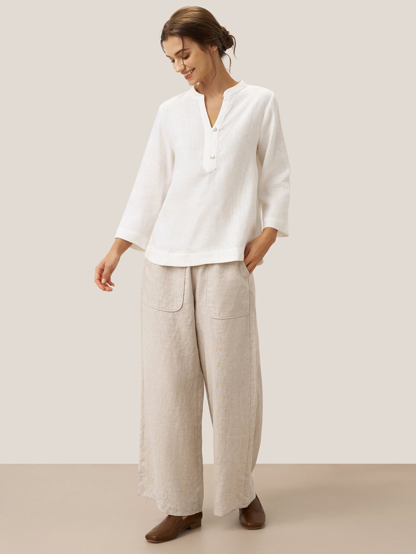 100% Linen Pocket Wide Leg Pants THALIA by LINTICO