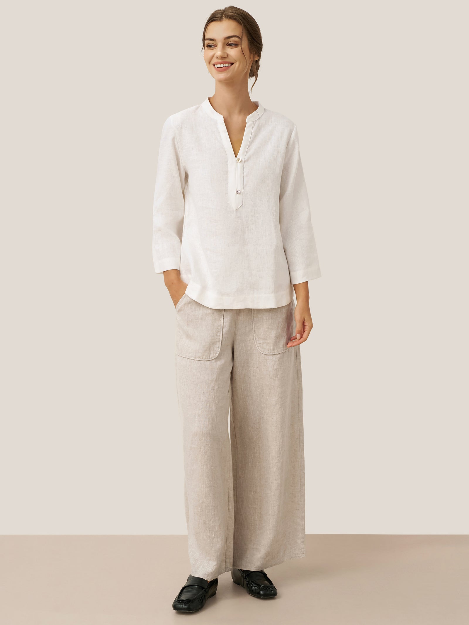 100% Linen Pocket Wide Leg Pants THALIA by LINTICO