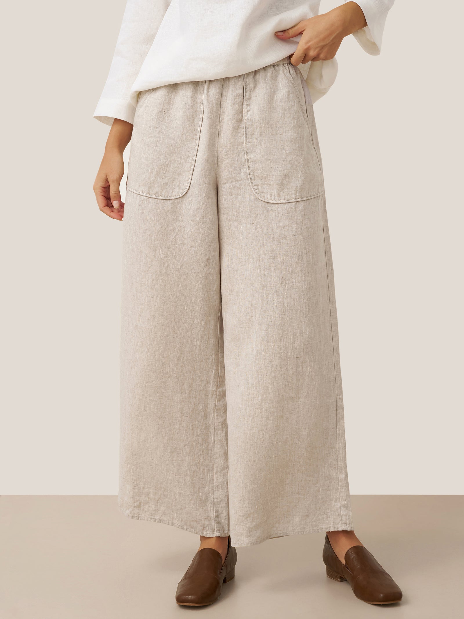 100% Linen Pocket Wide Leg Pants THALIA by LINTICO