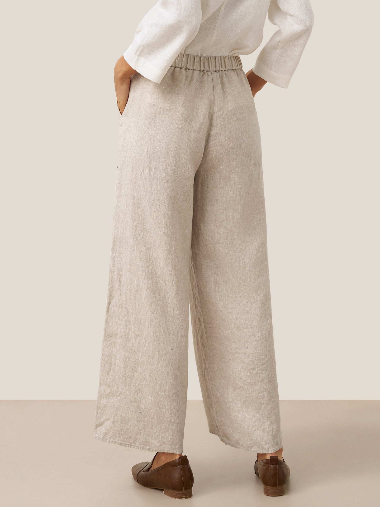 100% Linen Pocket Wide Leg Pants THALIA by LINTICO