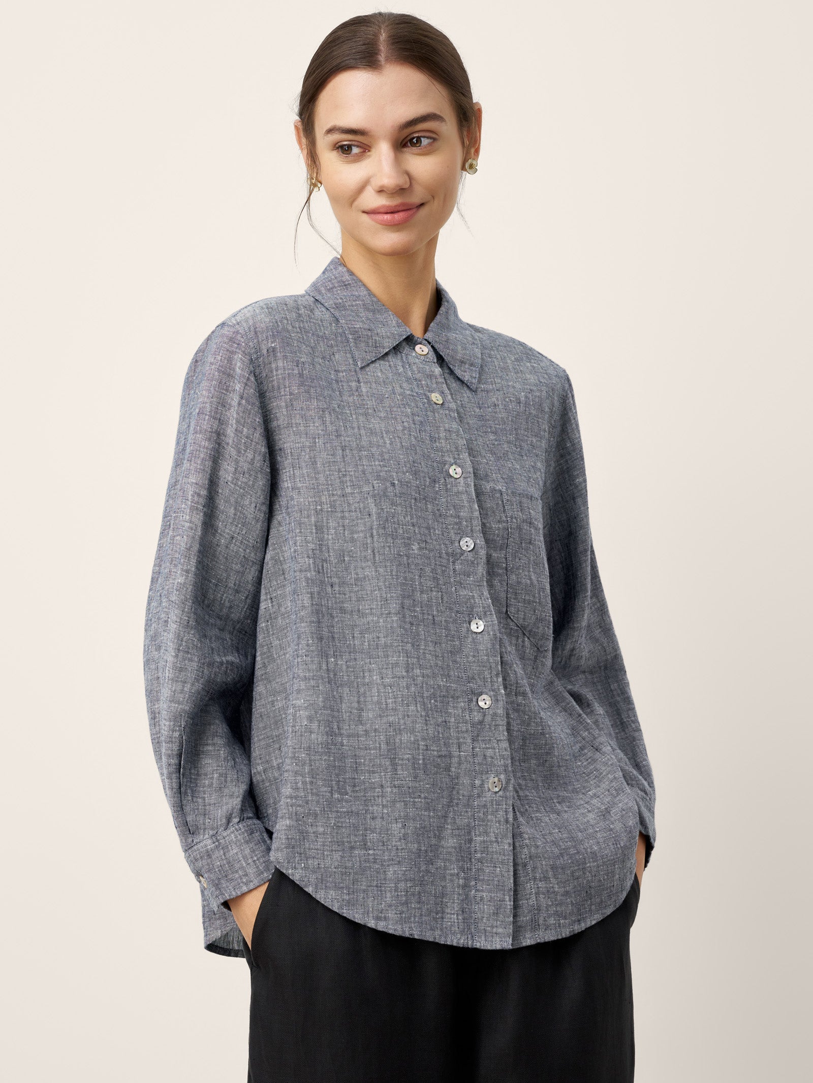 100% Linen Relaxed Drop Shoulder Pocket Shirt ASTER by LINTICO