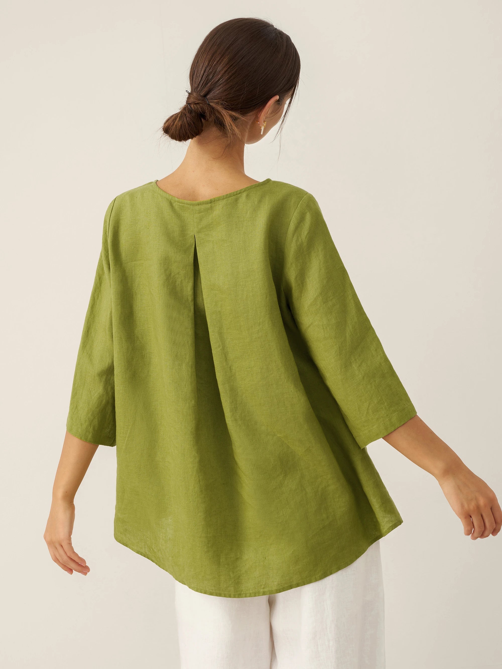 100% Linen Round Neck Asymmetrical Hem Top BRIANNA by LINTICO