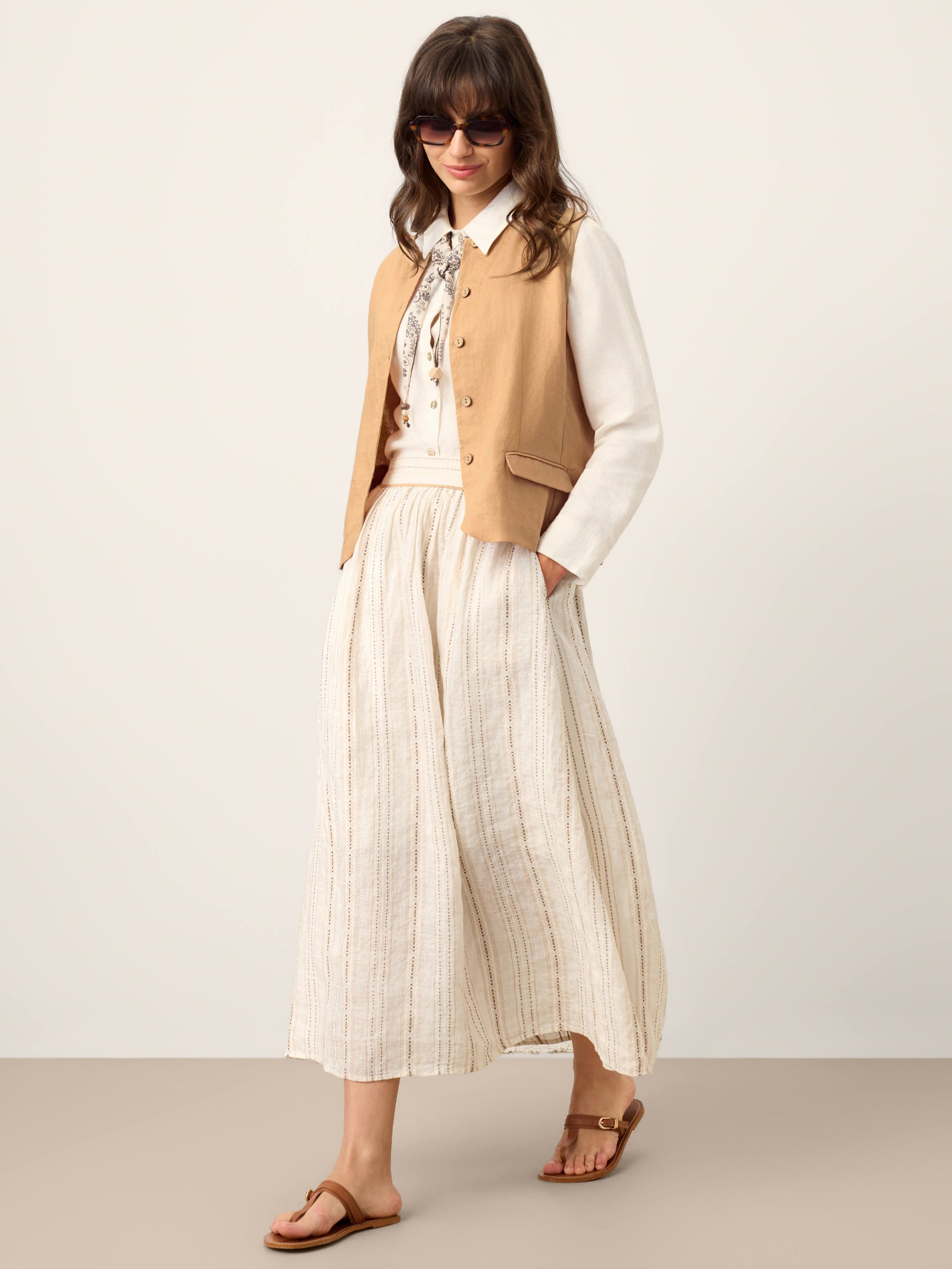 100% Linen Cinch-Back Sleeveless Tailored Vest BRONWYN by LINTICO