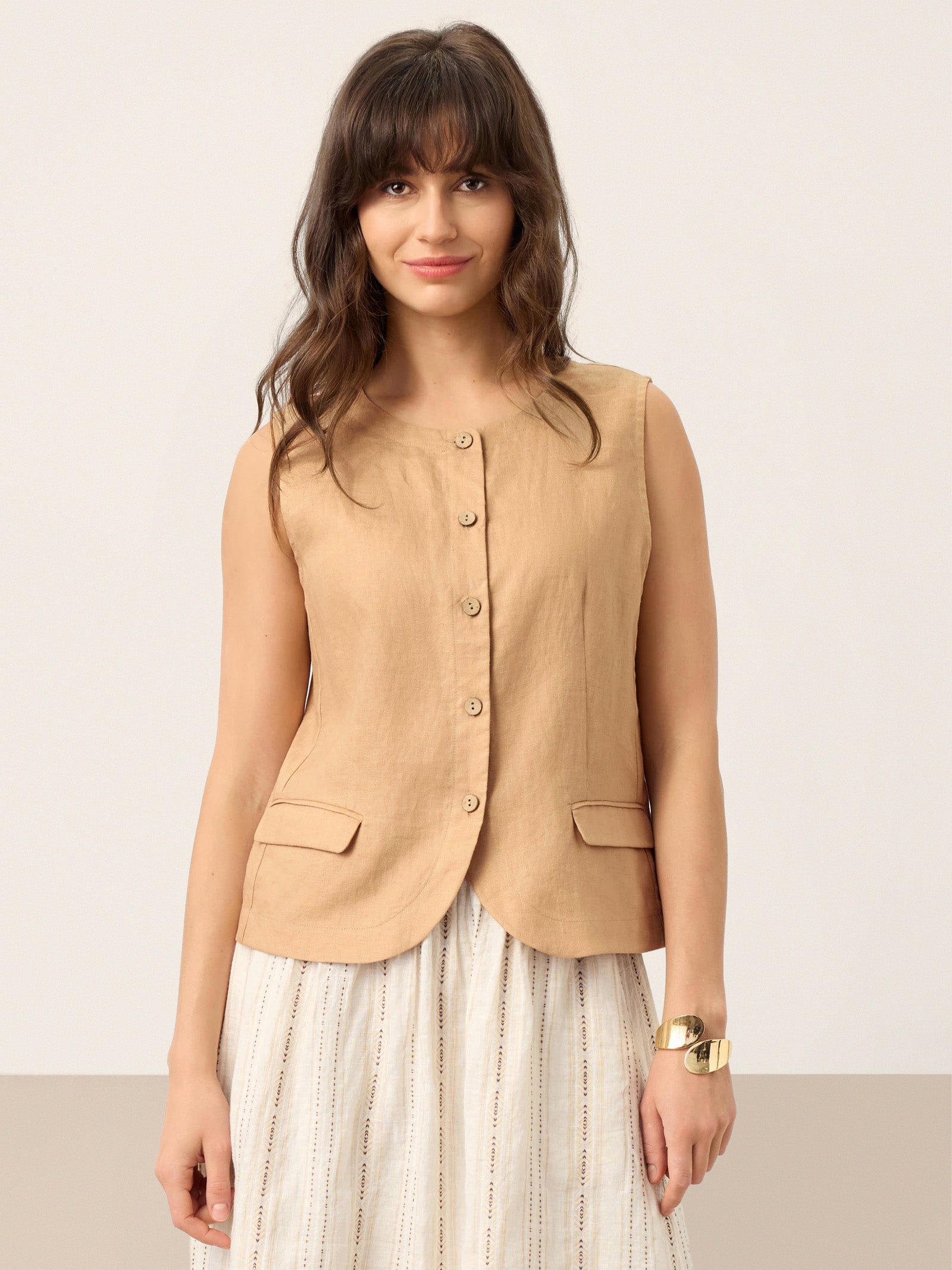 100% Linen Cinch-Back Sleeveless Tailored Vest BRONWYN by LINTICO
