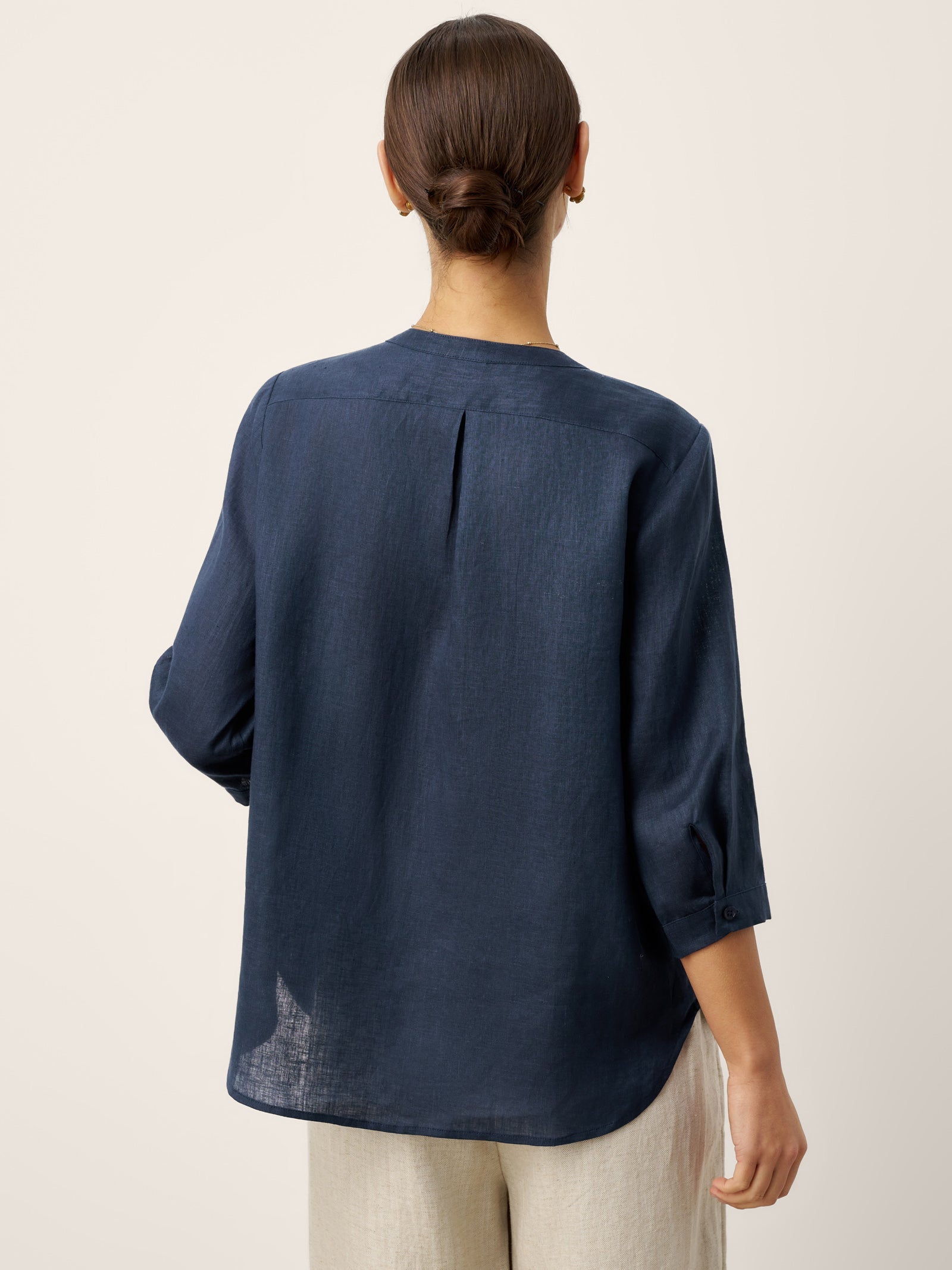 100% Linen Sculpted Accordion Pleat Crew Neck Shirt RANA by LINTICO