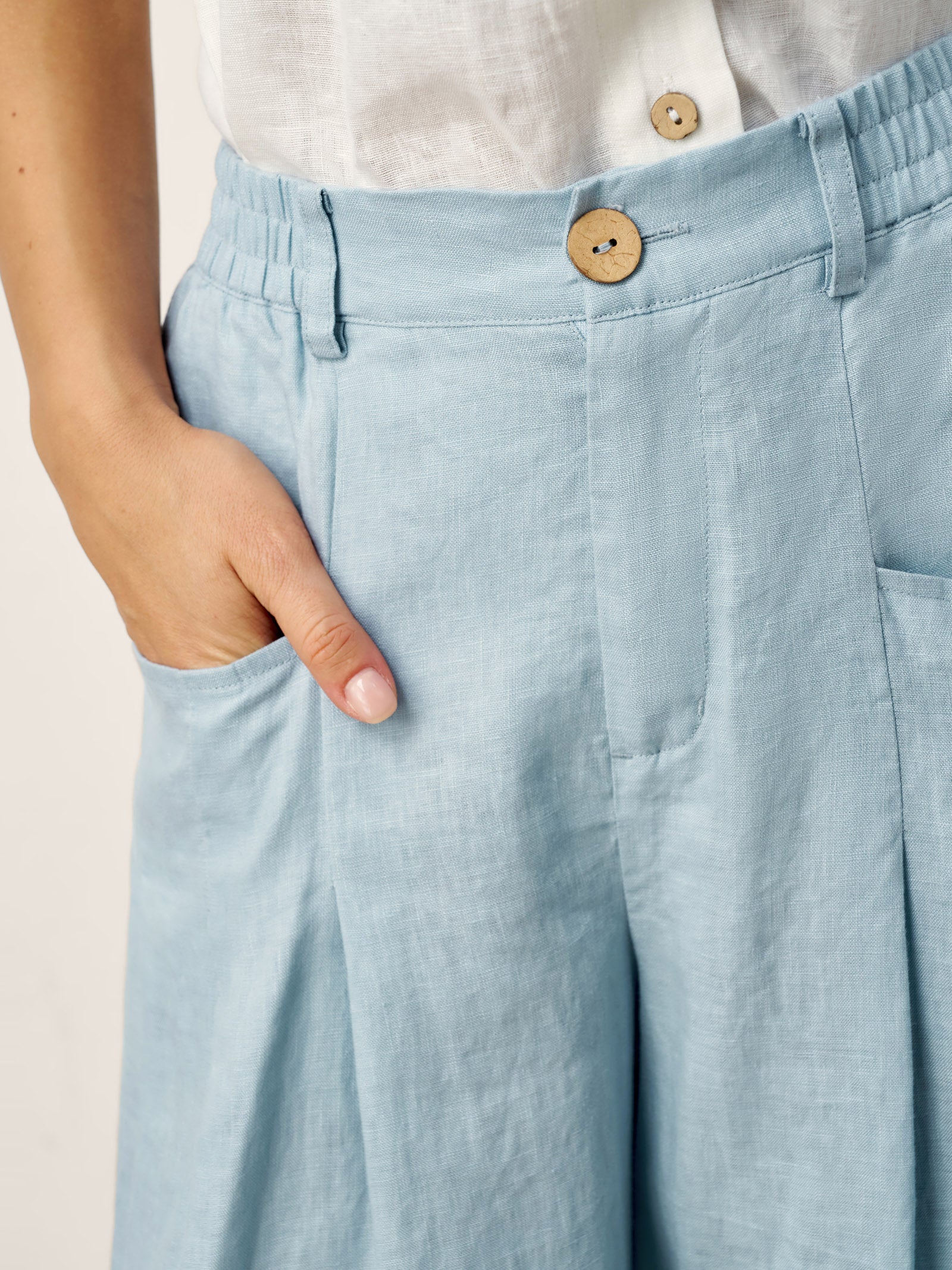 100% Linen Sculpted Pleat Elasticated Back Relaxed Pants VERIDIANA DestGlow