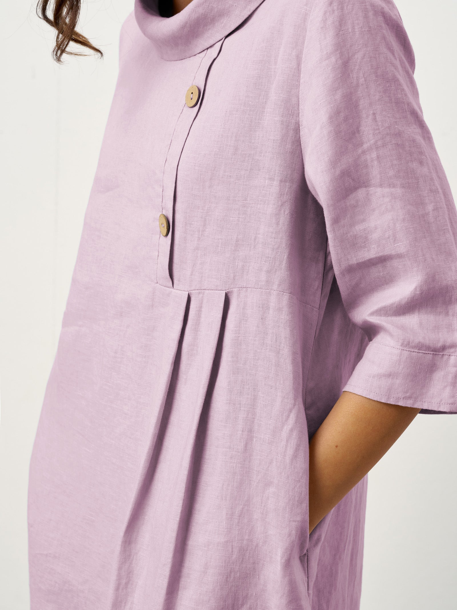 100% Linen Rolled Collar Asymmetric Button Maxi Dress ELARAINE by LINTICO