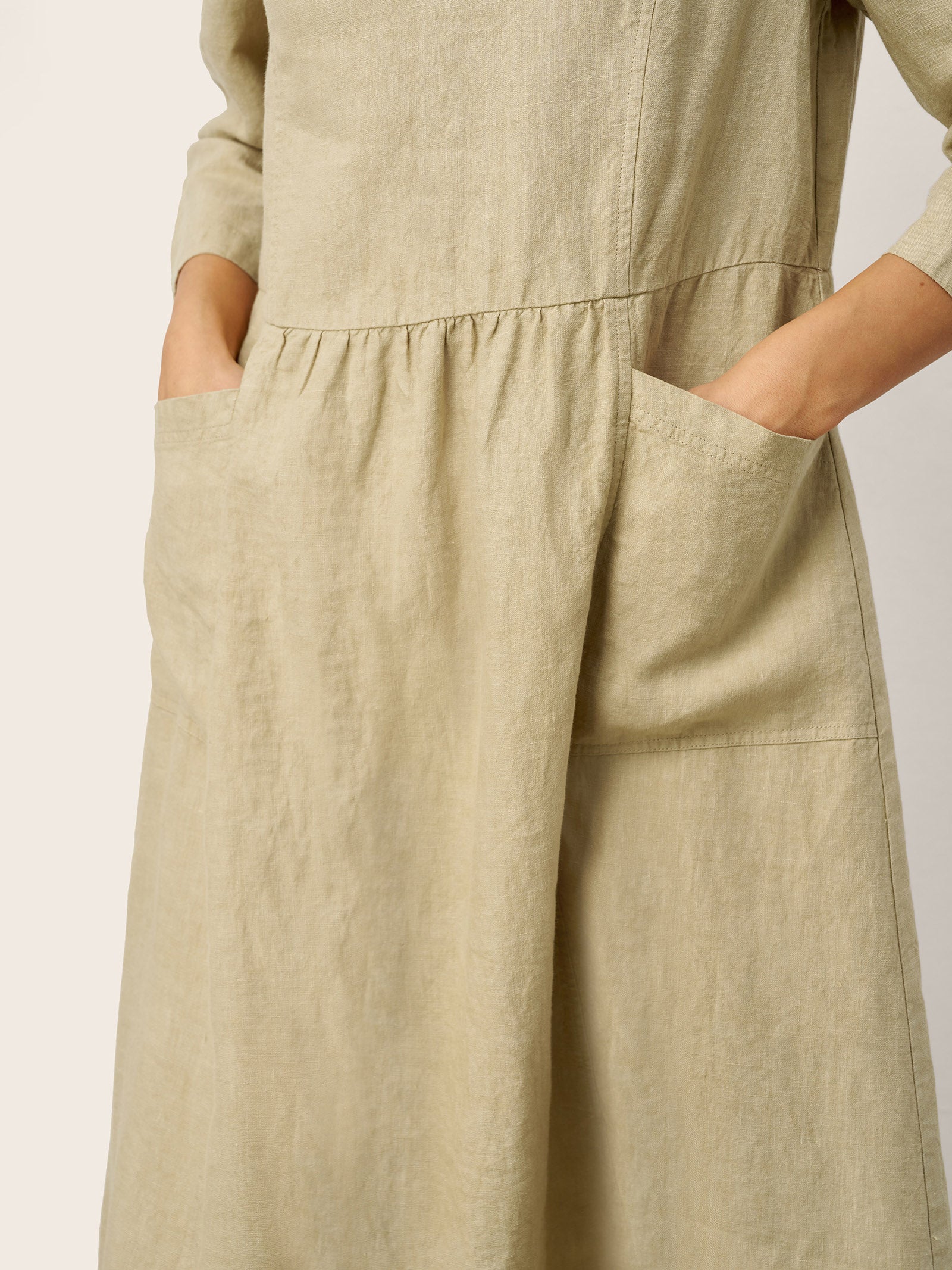 100% Linen Shirred Waistline Patch Pocket Maxi Dress MARCELLA by LINTICO