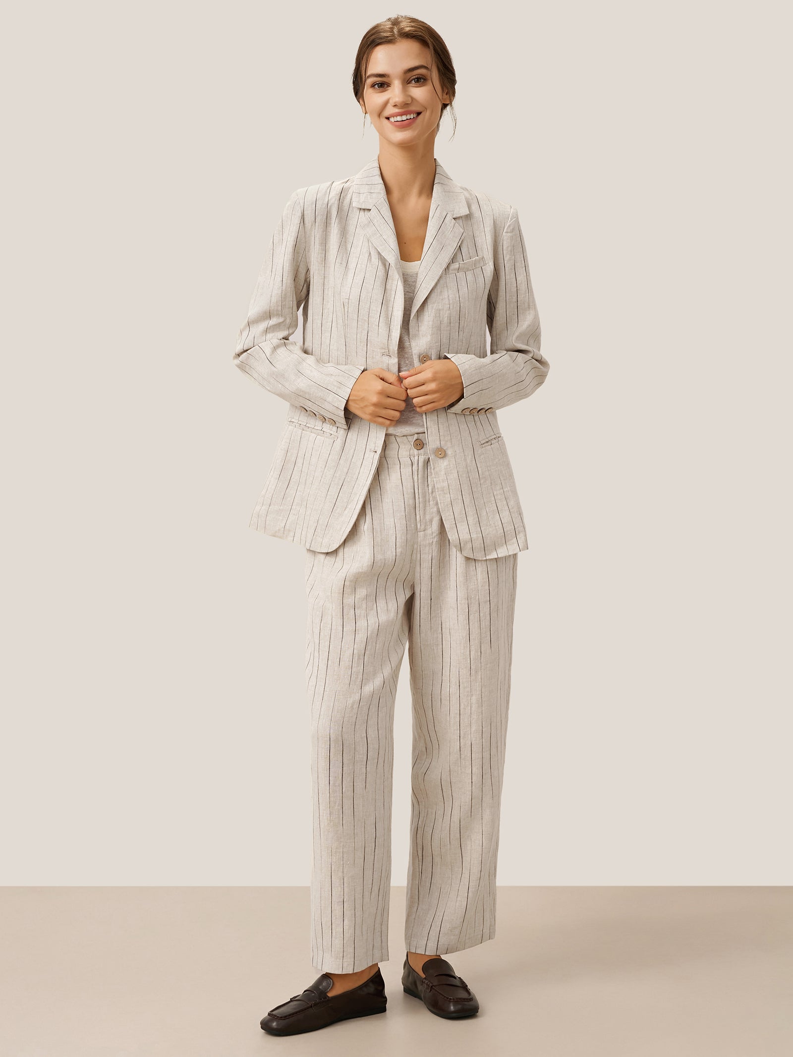 100% Linen Sketch Stripe Suit Set ELOISE by LINTICO