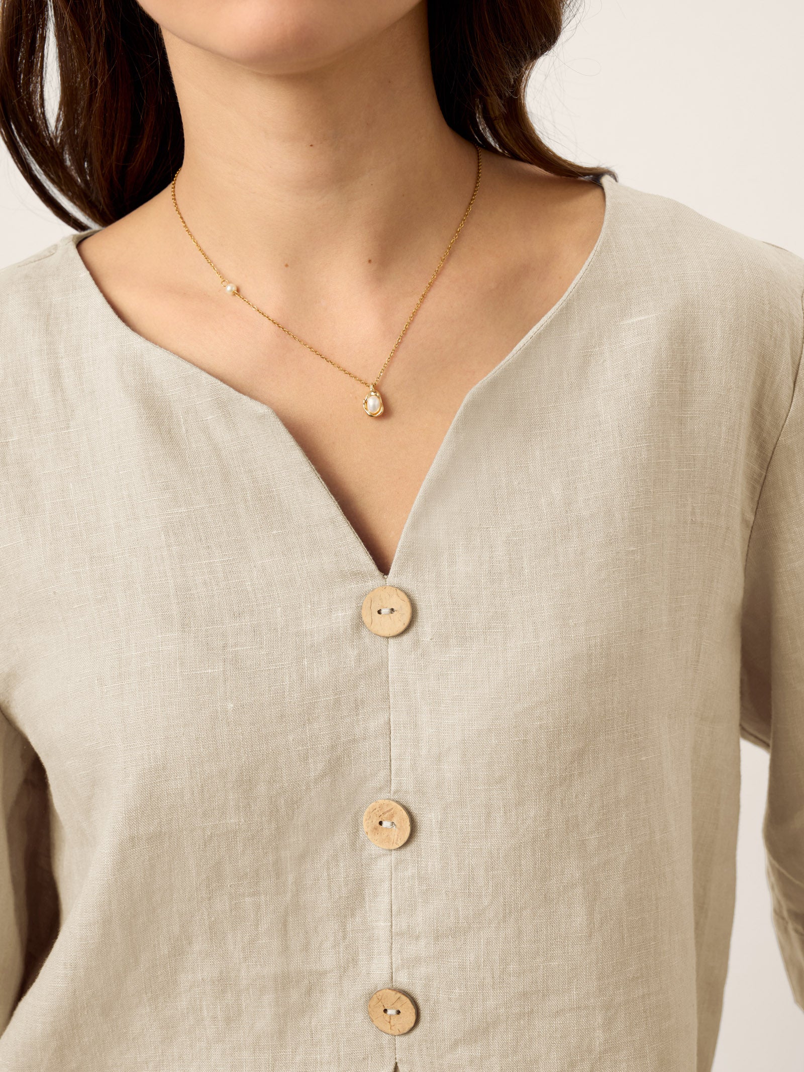 100% Linen Split Neck Inverted Pleat Top TABITHA by LINTICO