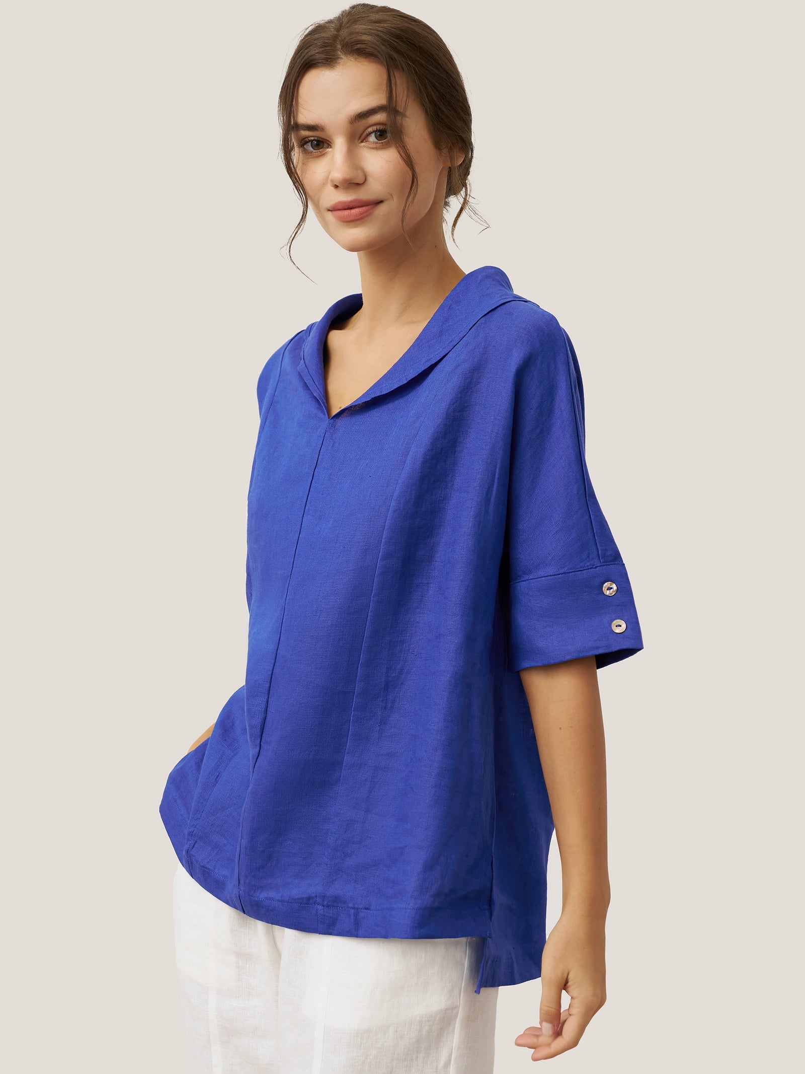 Linen V-Neck Short-Sleeve Shirt SIERRA DestGlow