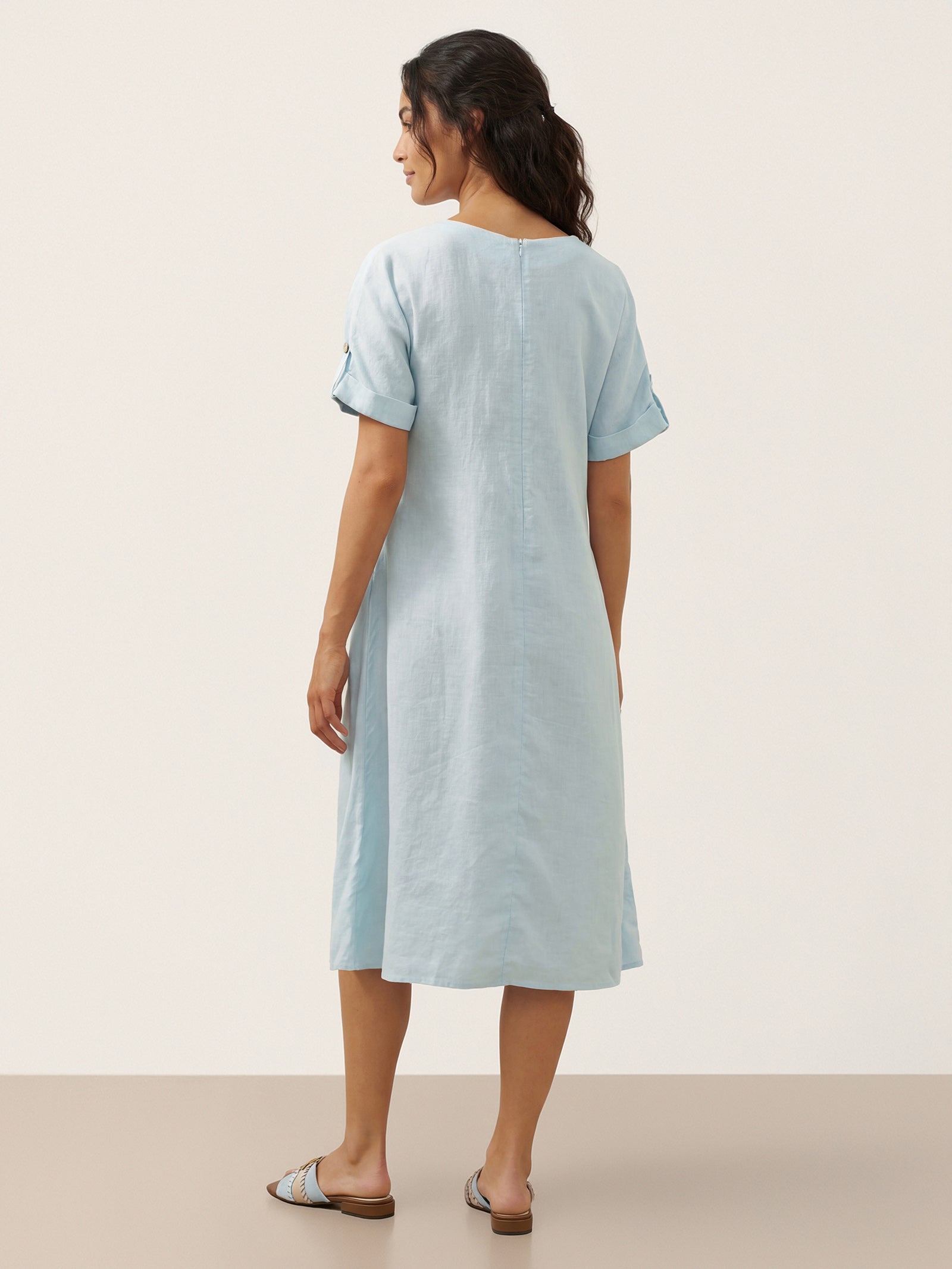 100% Linen Vintage A-Line Button Detail Maxi Dress AMIN by LINTICO