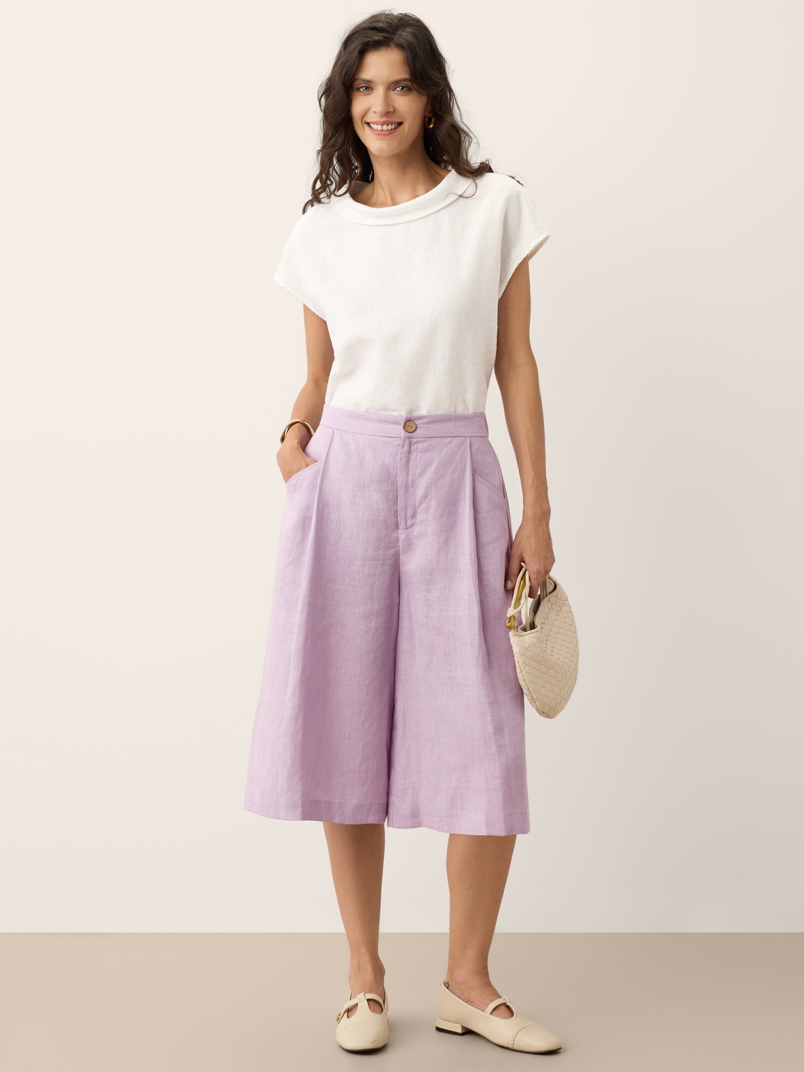 100% Linen A-Line Bermuda Shorts RAVENNA DestGlow