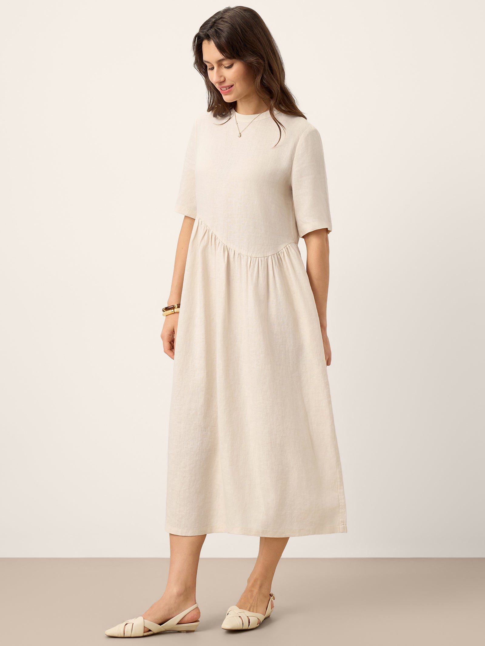 100% Linen Arch-Seam Fluid Midi Dress EUDORA by LINTICO