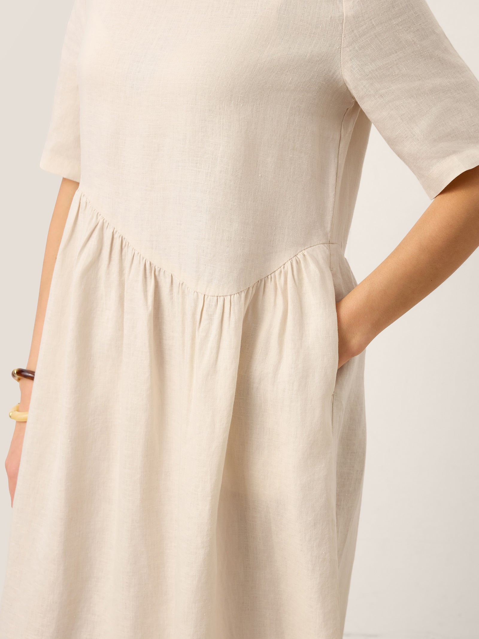 100% Linen Arch-Seam Fluid Midi Dress EUDORA by LINTICO