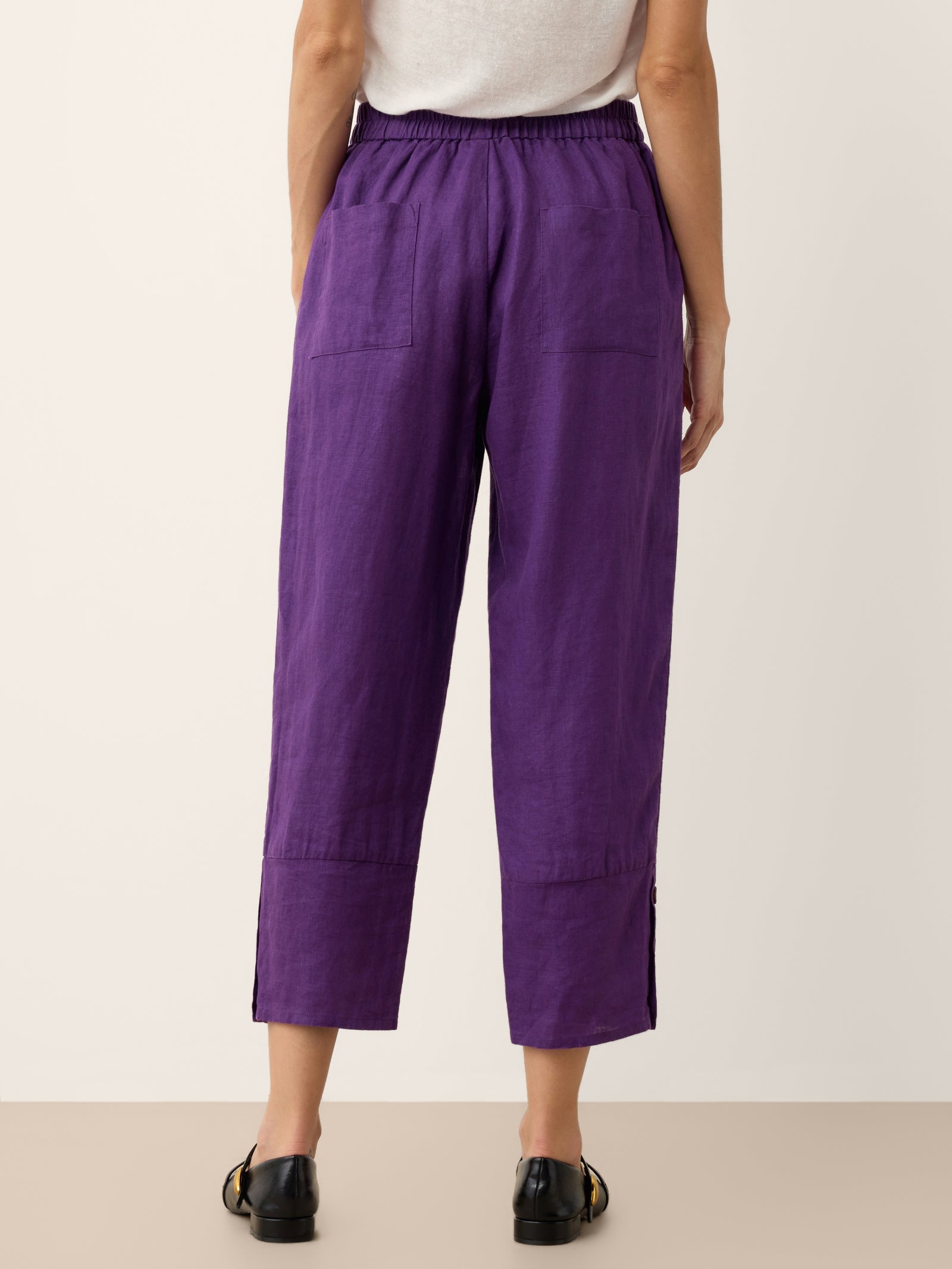 100% Linen Artisan Button Tapered Pants KATHERINE by LINTICO