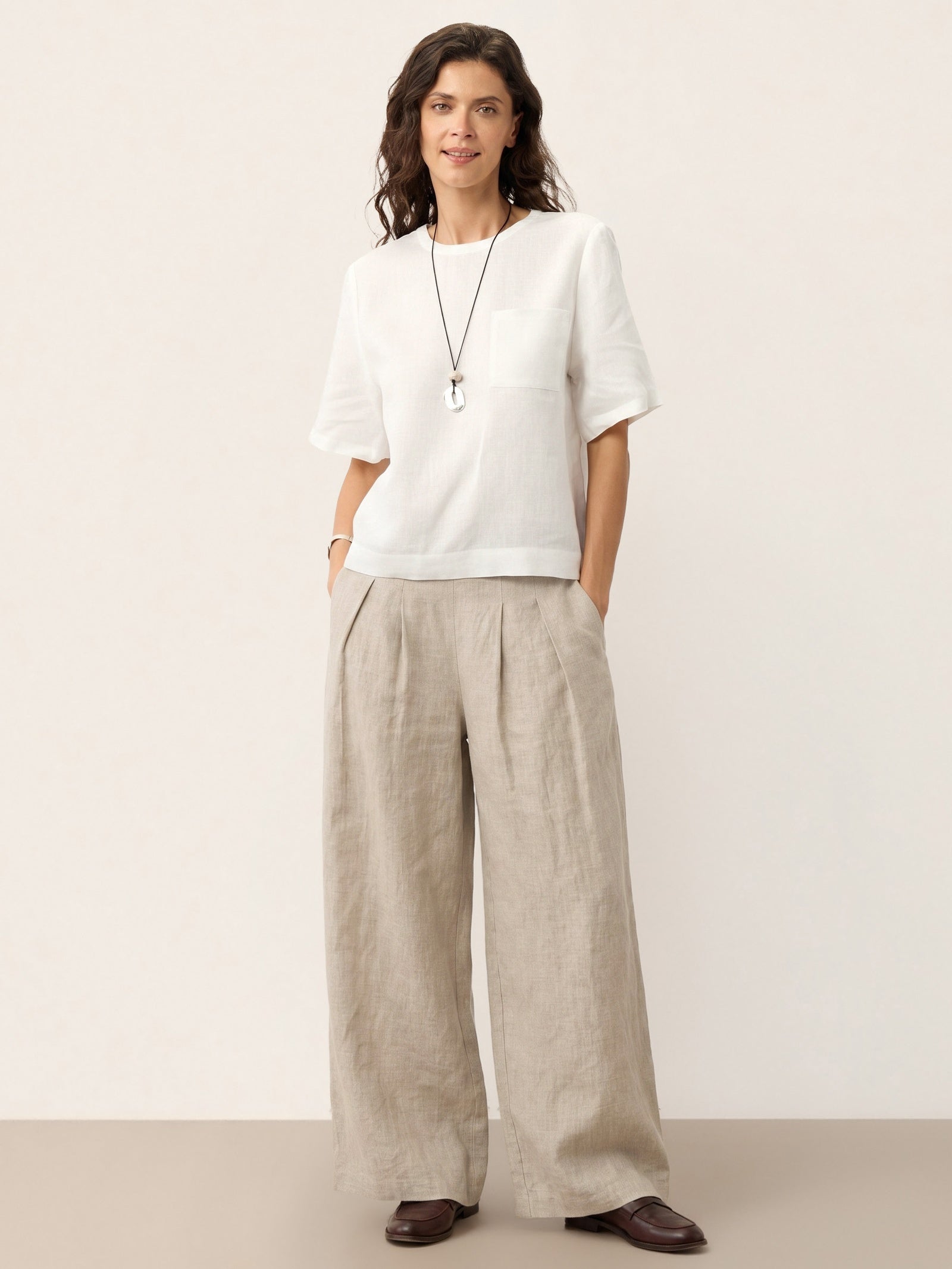 100% Linen Pleated Waist Wide Leg Pants LOUISA DestGlow