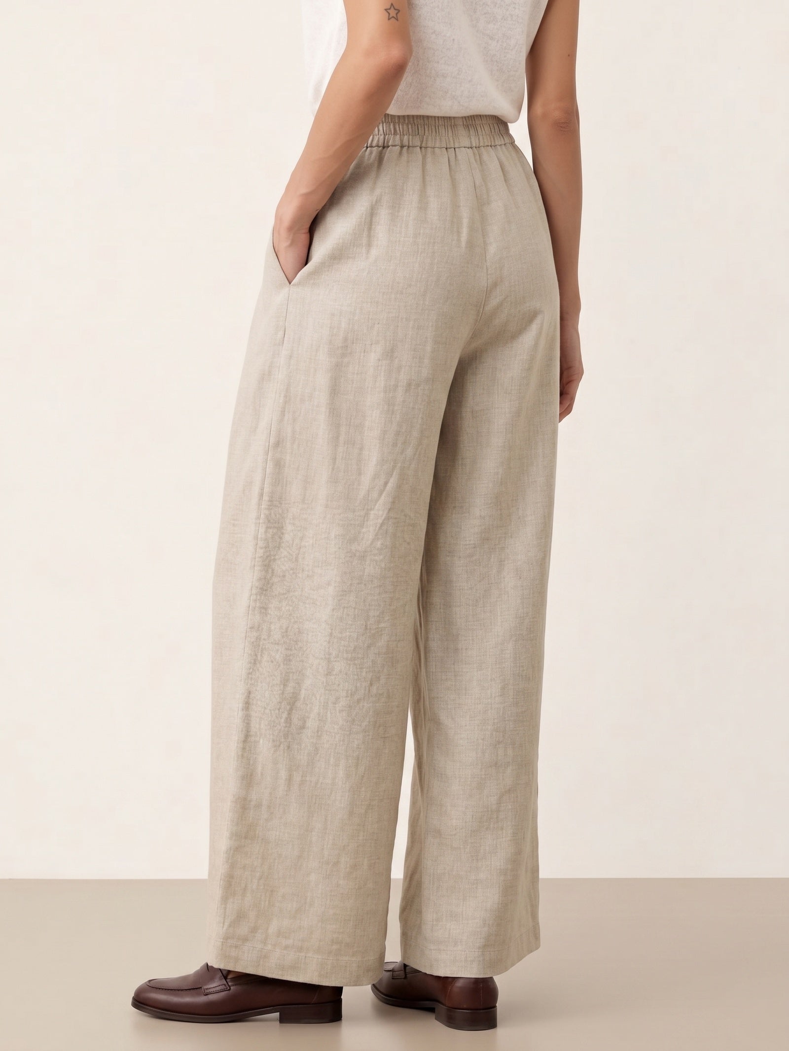 100% Linen Pleated Waist Wide Leg Pants LOUISA DestGlow