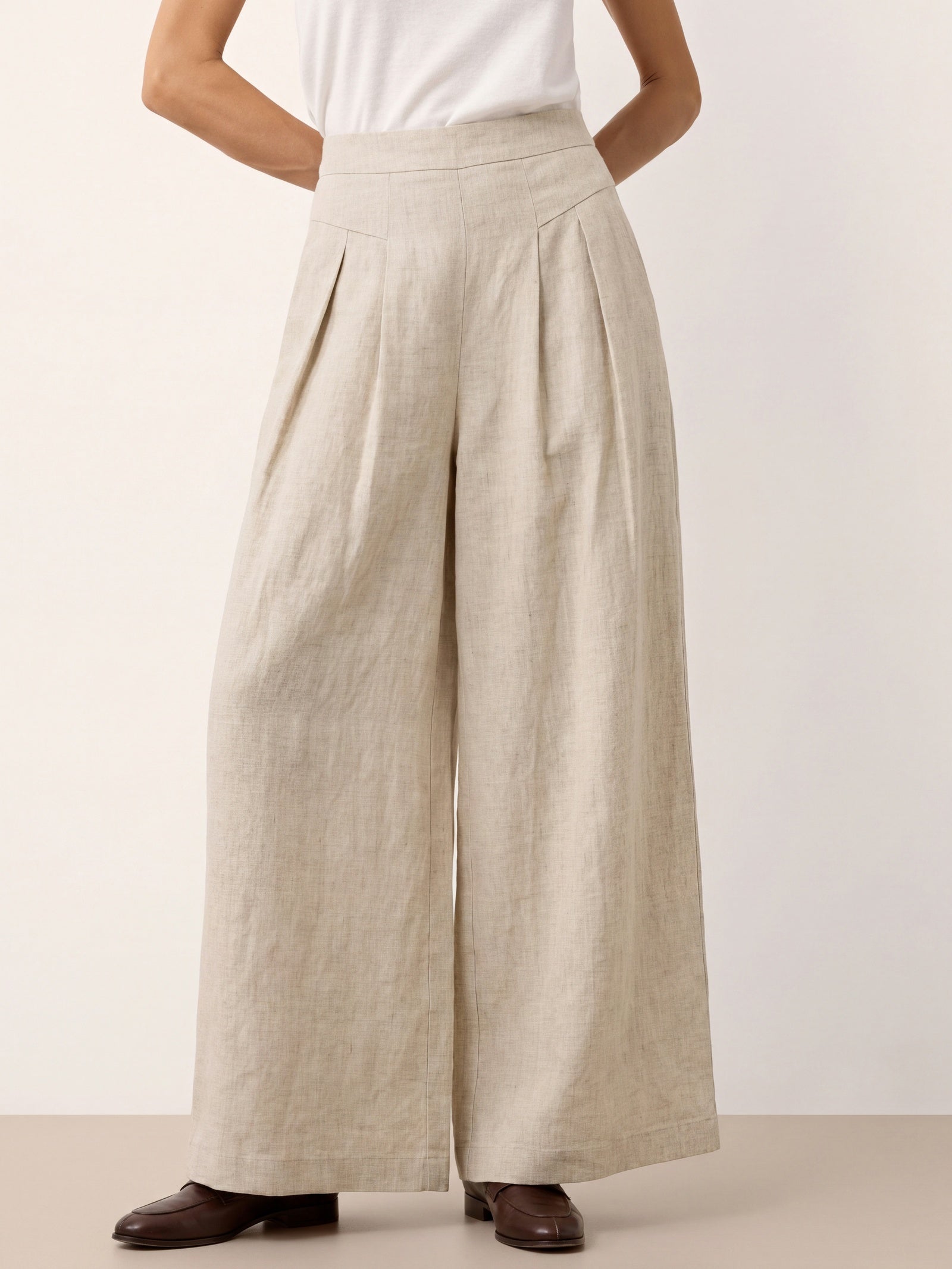 100% Linen Pleated Waist Wide Leg Pants LOUISA DestGlow