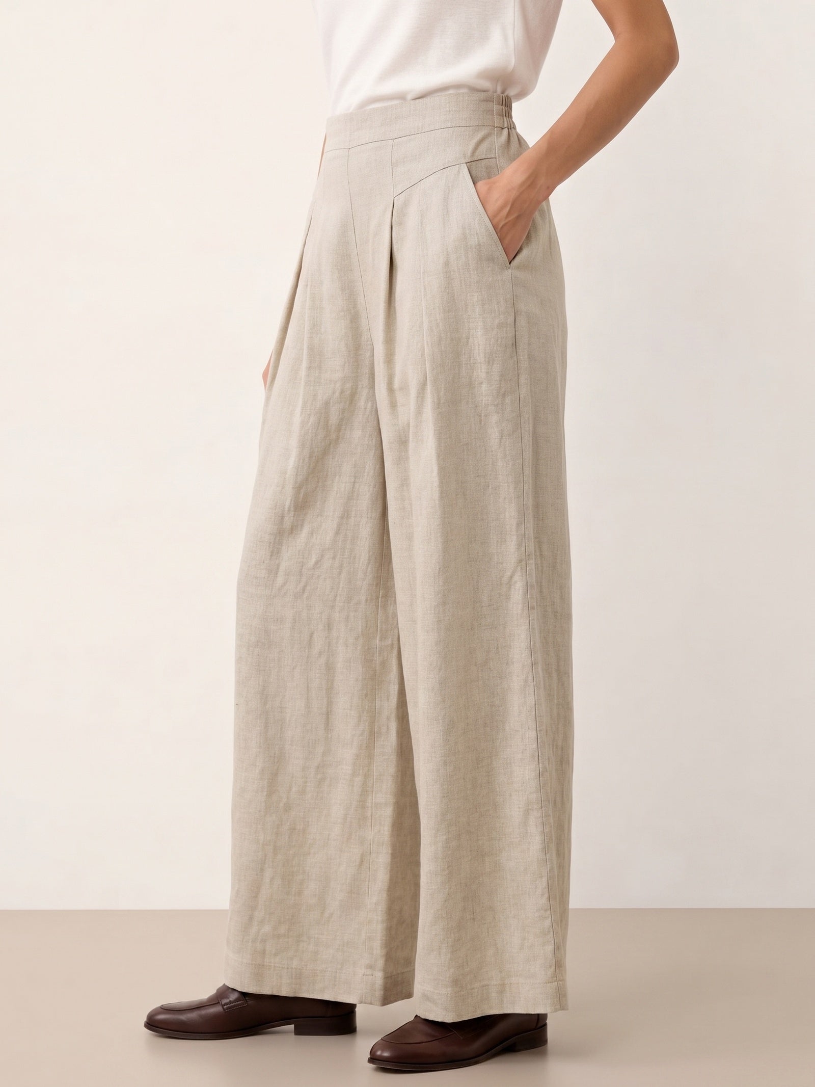 100% Linen Pleated Waist Wide Leg Pants LOUISA DestGlow