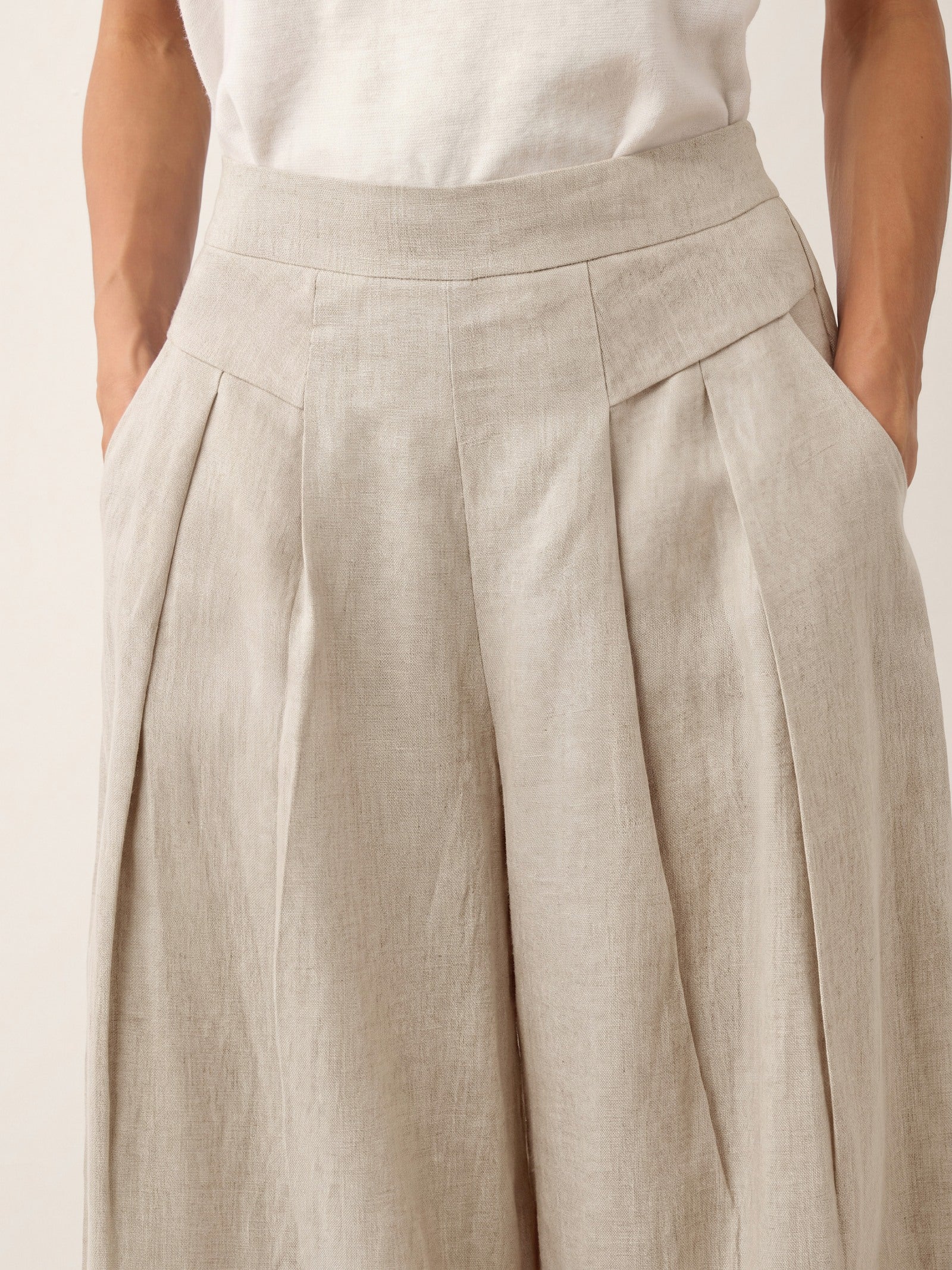 100% Linen Pleated Waist Wide Leg Pants LOUISA DestGlow
