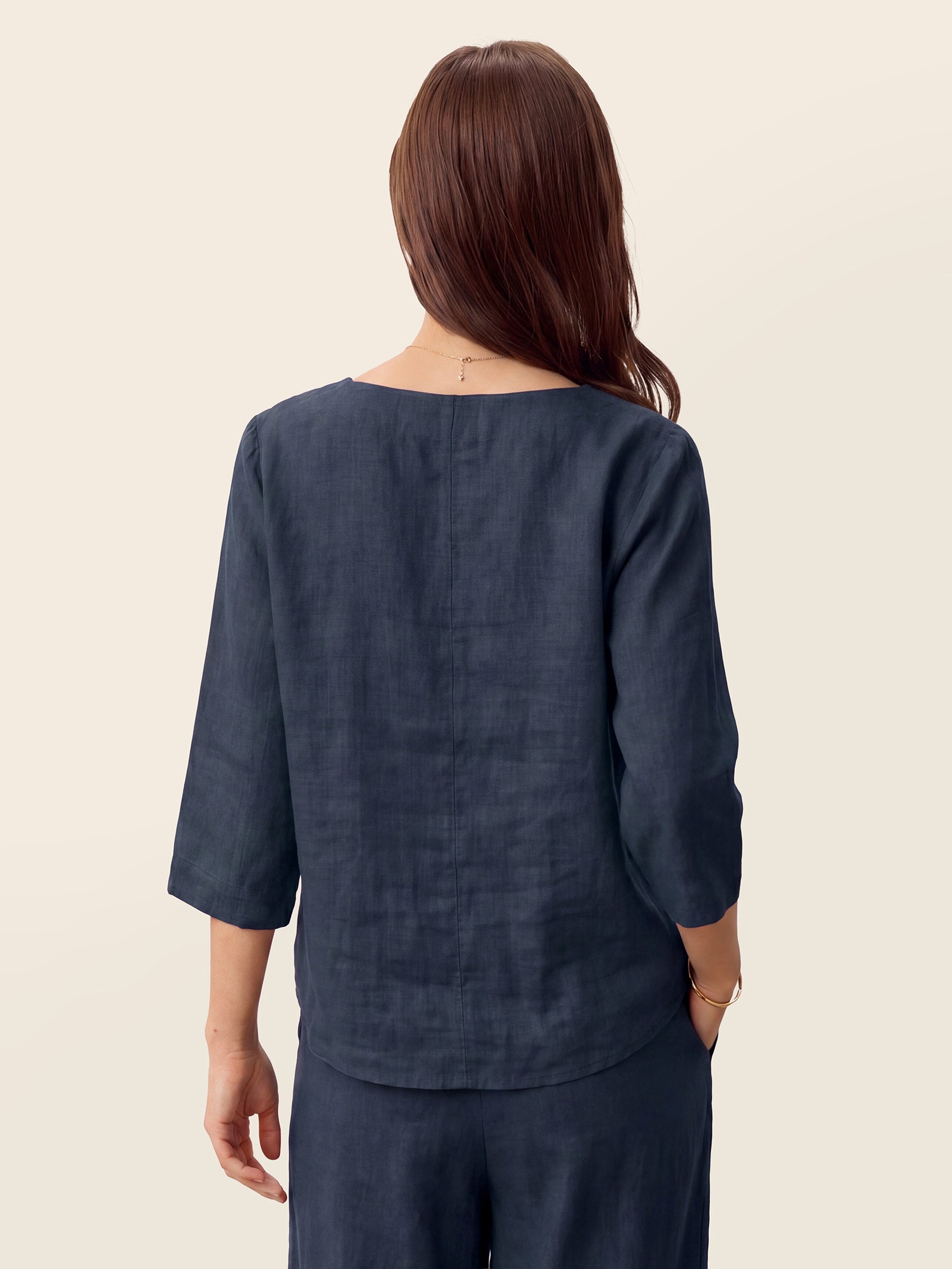 100% Linen Asymmetric-Hem Button-Trim Top NYLA DestGlow