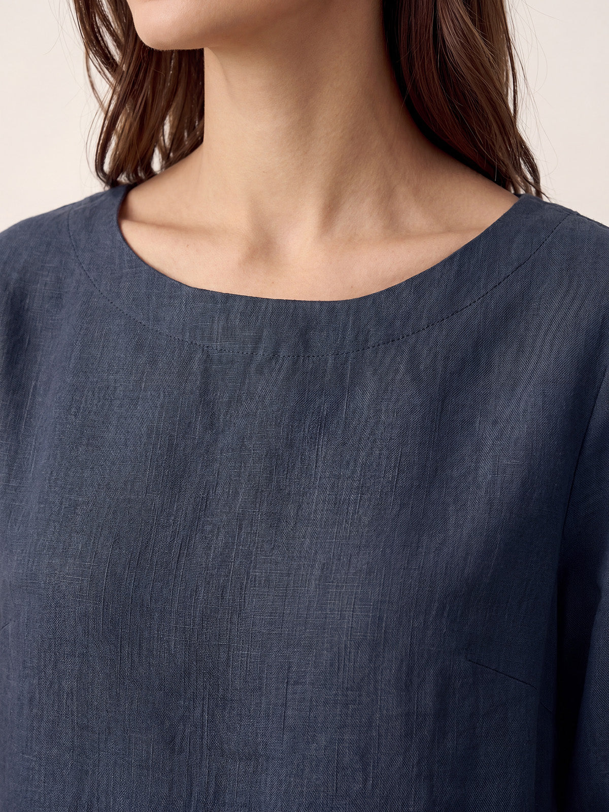 100% Linen Asymmetric-Hem Button-Trim Top NYLA DestGlow