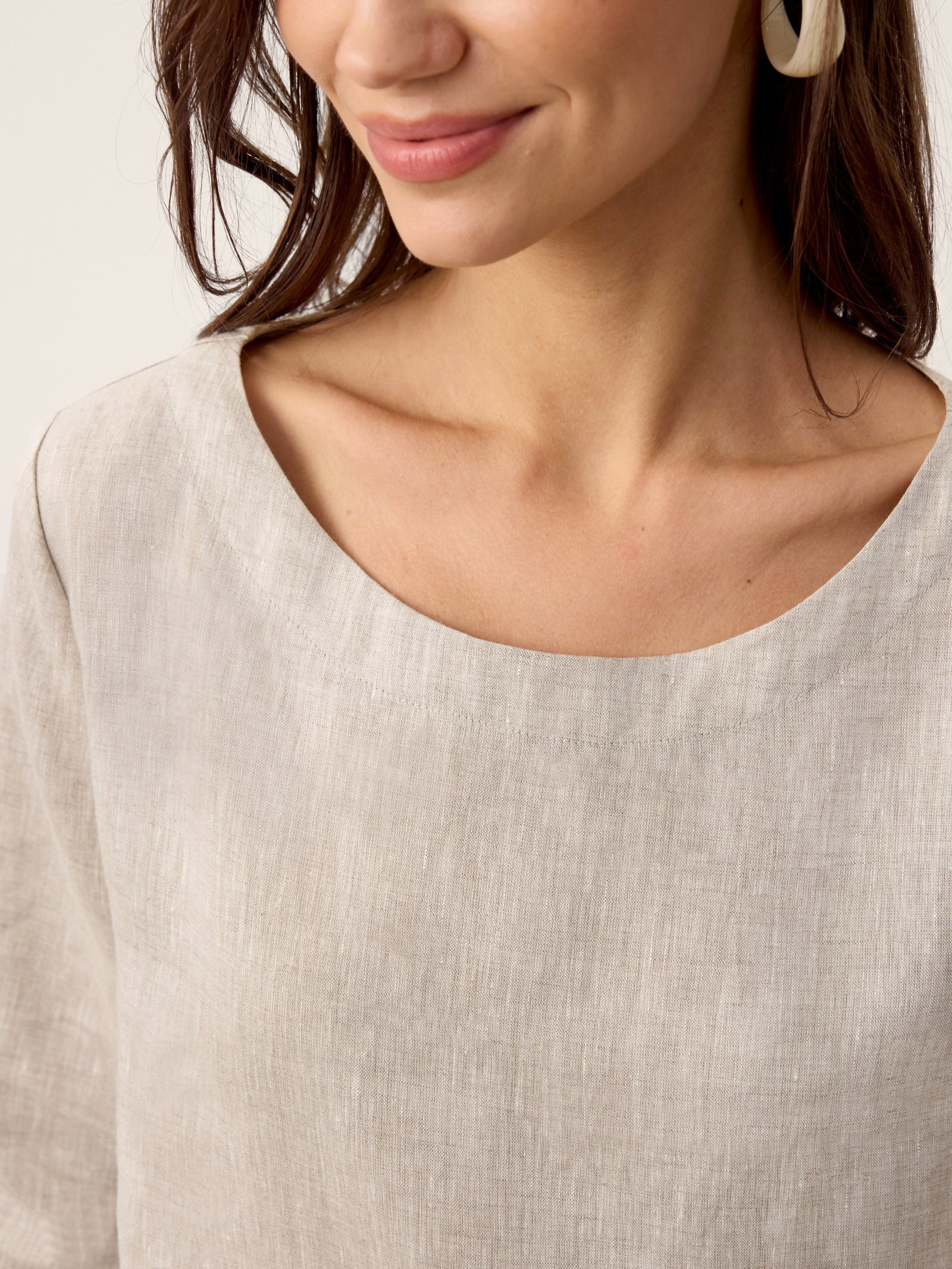 100% Linen Asymmetric-Hem Button-Trim Top NYLA DestGlow