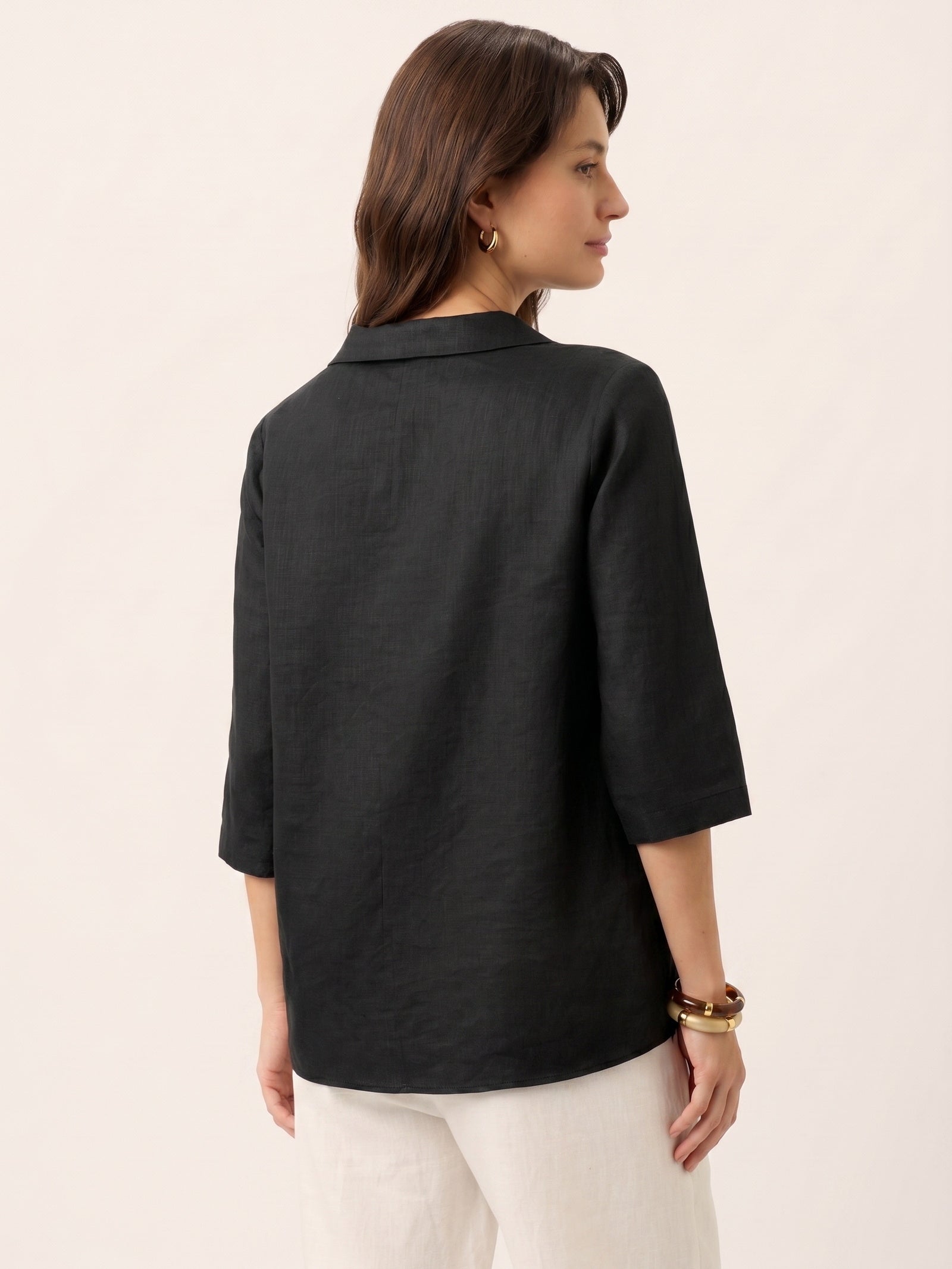 100% Linen Asymmetric Collar Inverted Pleat Top OTTILIE DestGlow