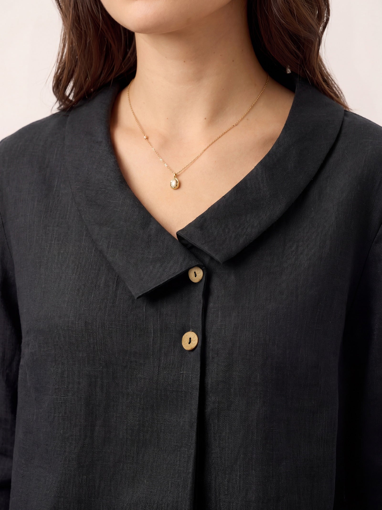 100% Linen Asymmetric Collar Inverted Pleat Top OTTILIE DestGlow