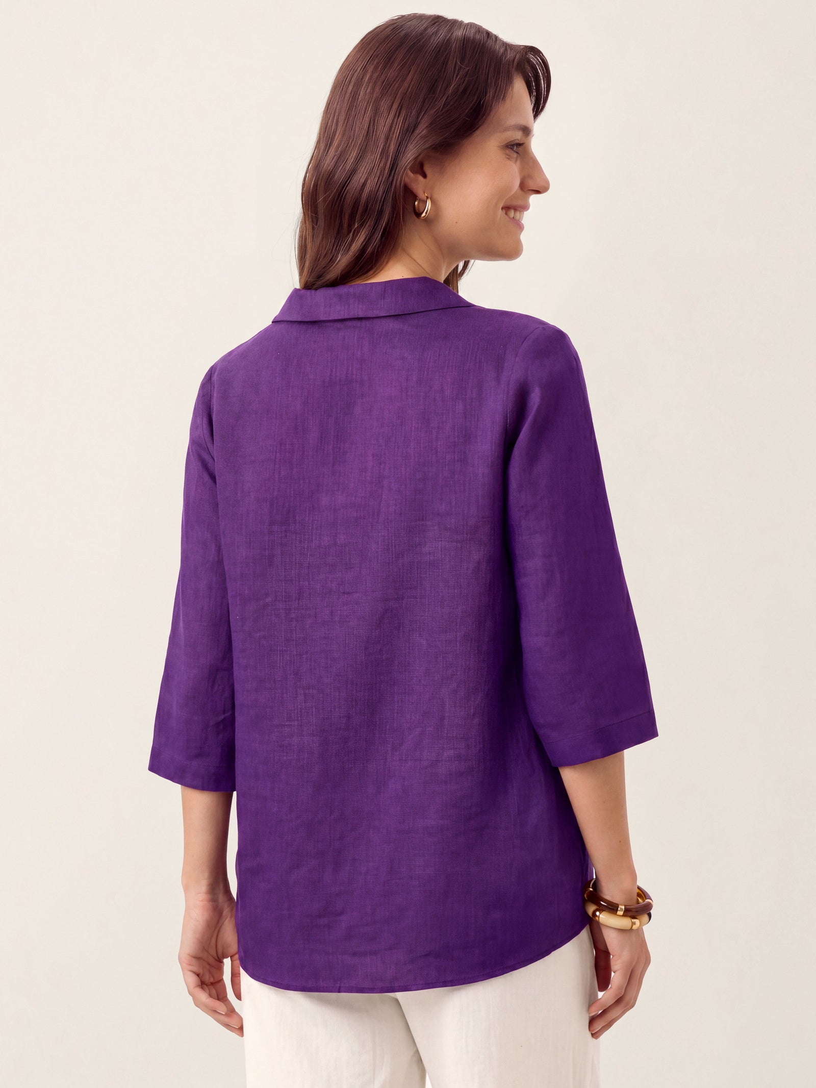 100% Linen Asymmetric Collar Inverted Pleat Top OTTILIE DestGlow