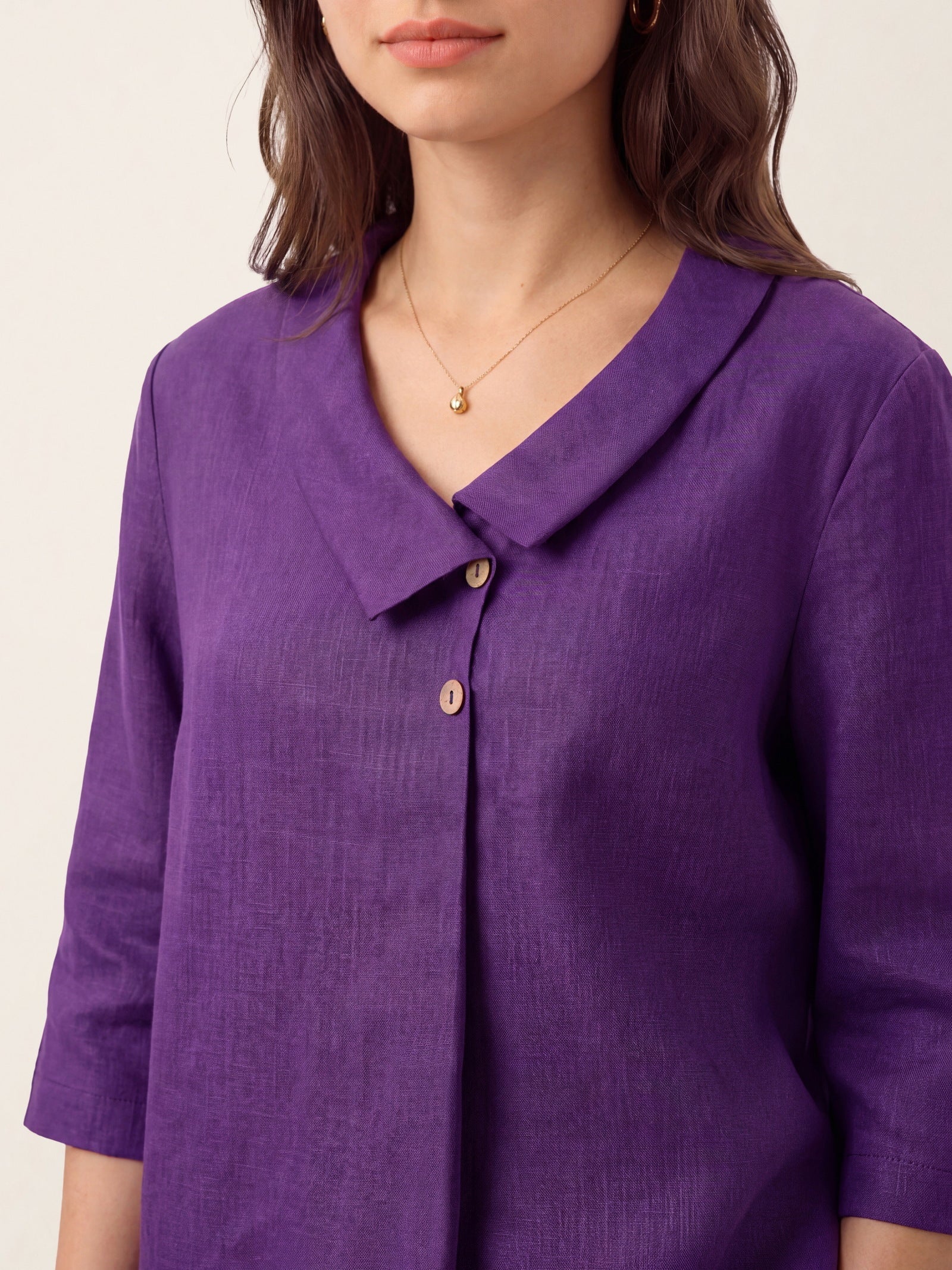 100% Linen Asymmetric Collar Inverted Pleat Top OTTILIE DestGlow