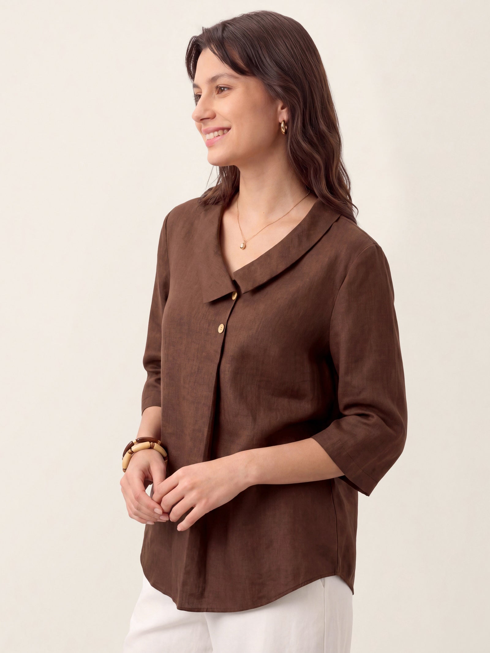 100% Linen Asymmetric Collar Inverted Pleat Top OTTILIE DestGlow