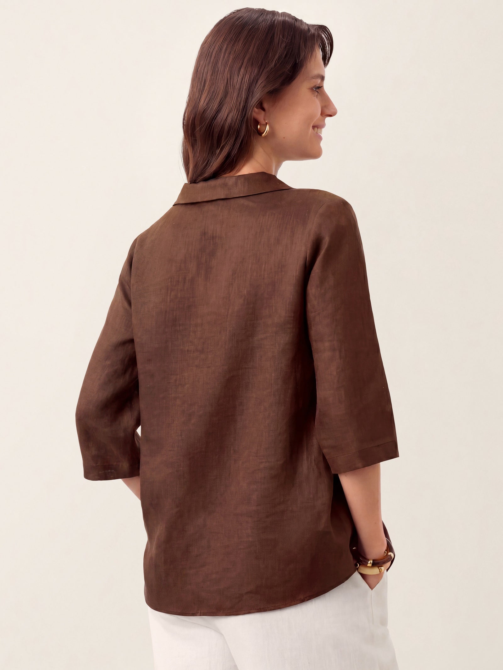 100% Linen Asymmetric Collar Inverted Pleat Top OTTILIE DestGlow