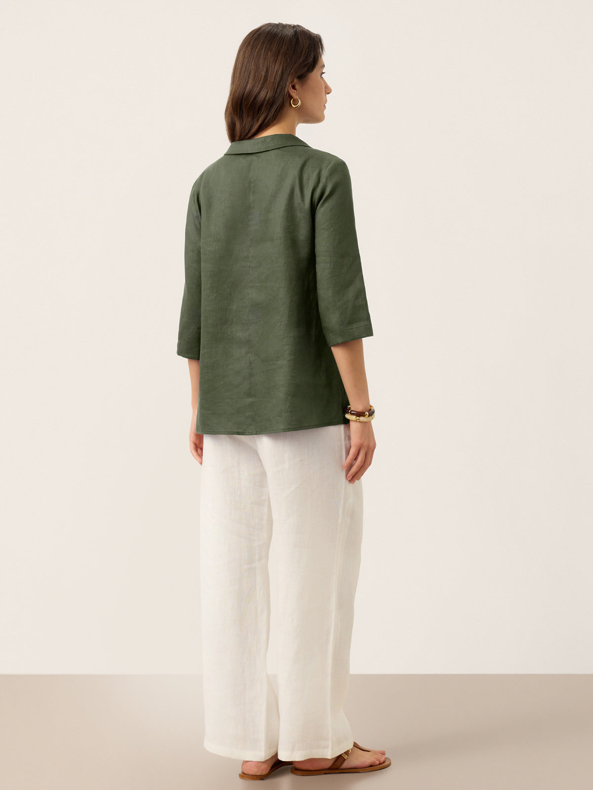 100% Linen Asymmetric Collar Inverted Pleat Top OTTILIE DestGlow