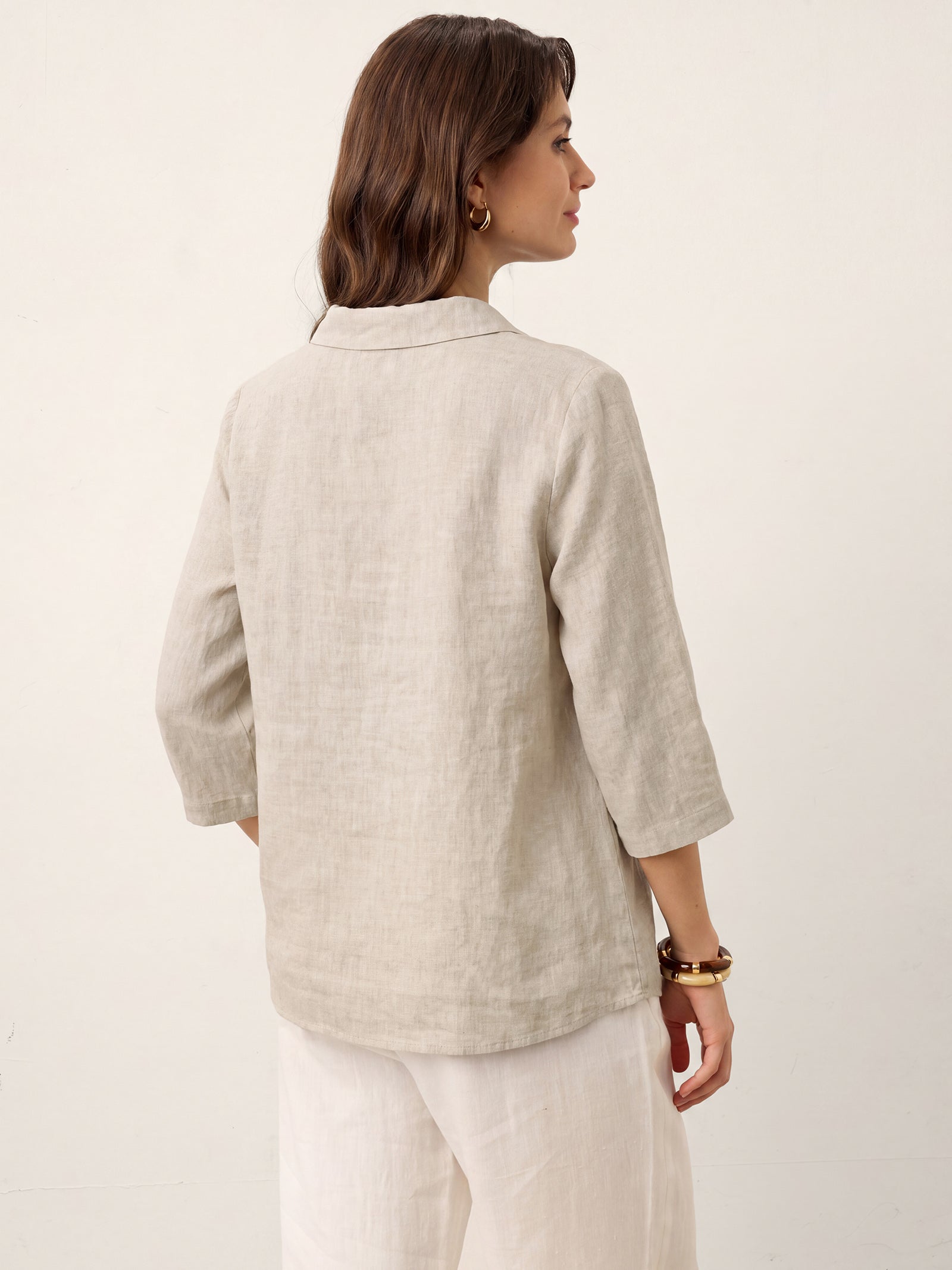 100% Linen Asymmetric Collar Inverted Pleat Top OTTILIE DestGlow