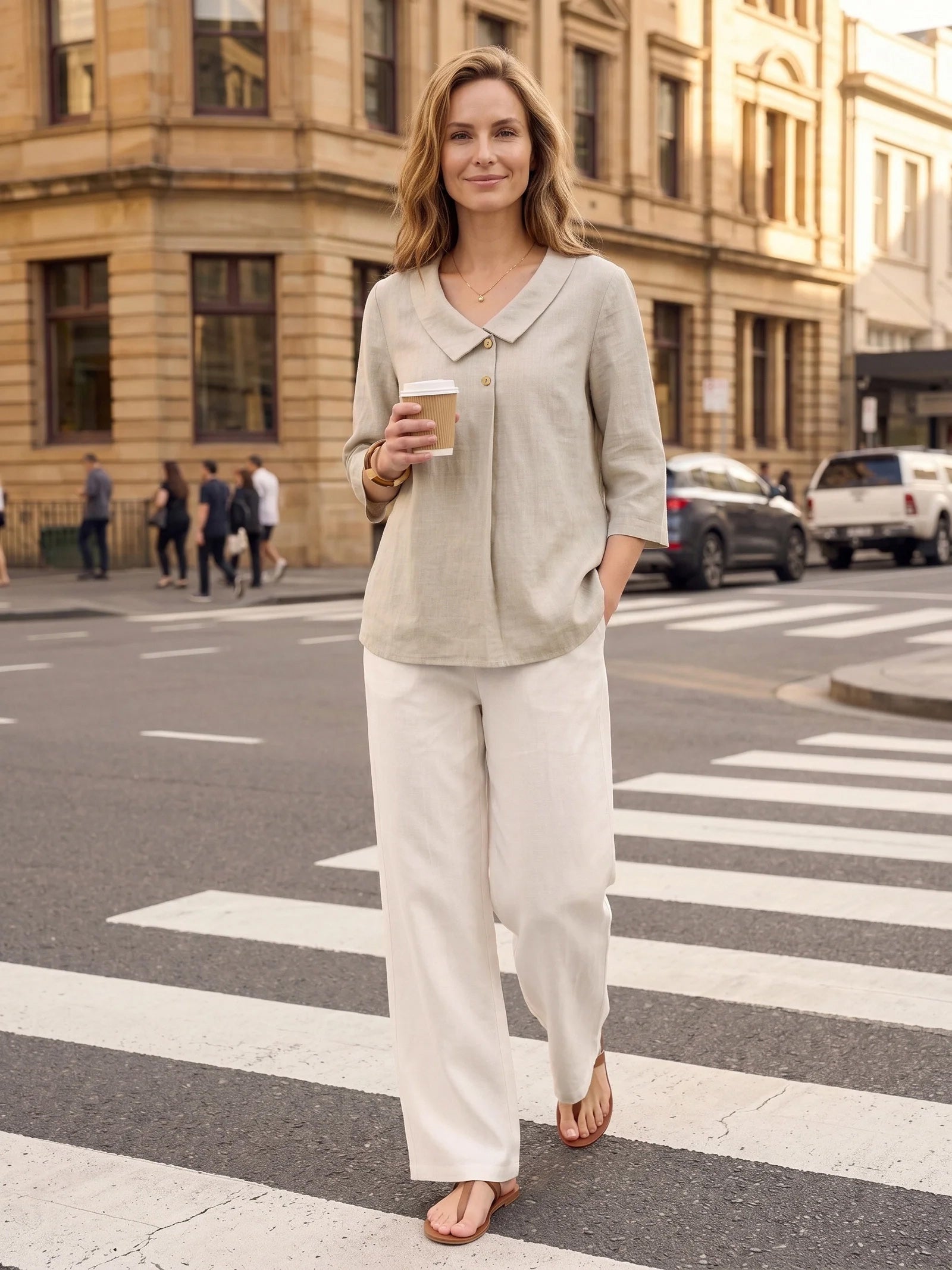 100% Linen Asymmetric Collar Inverted Pleat Top OTTILIE DestGlow