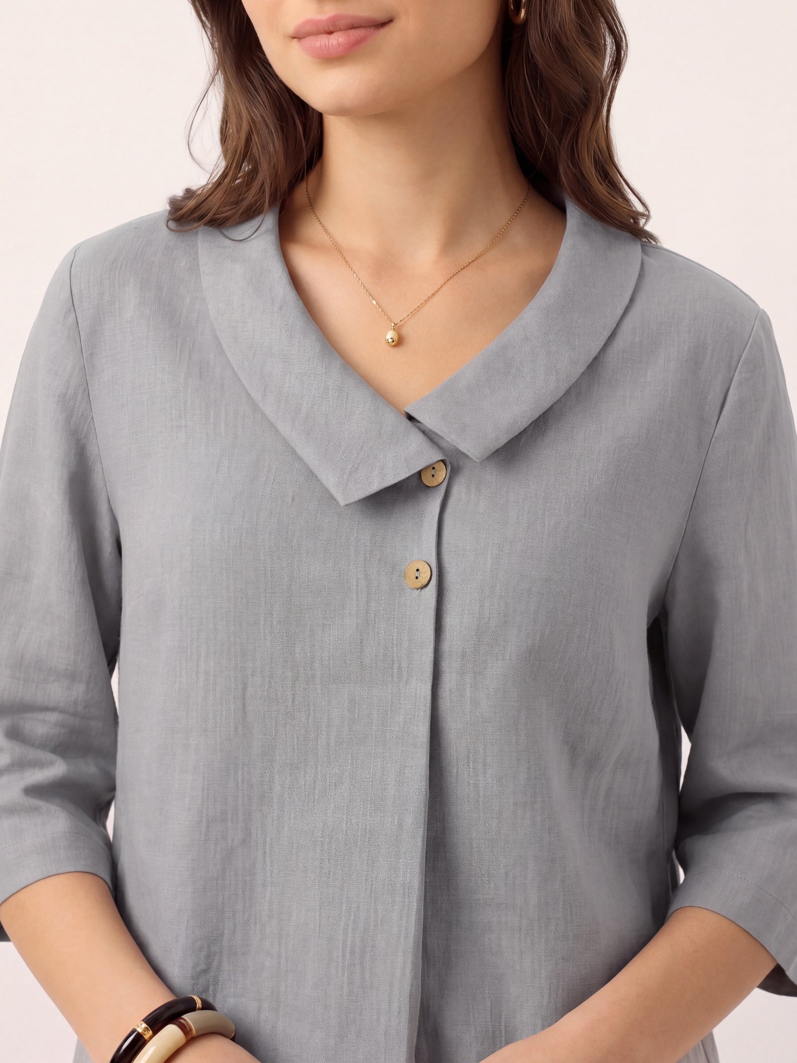 100% Linen Asymmetric Collar Inverted Pleat Top OTTILIE DestGlow