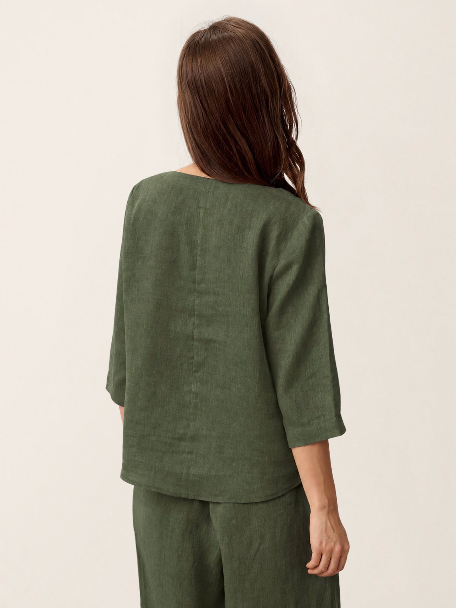 100% Linen Asymmetric-Hem Button-Trim Top NYLA DestGlow