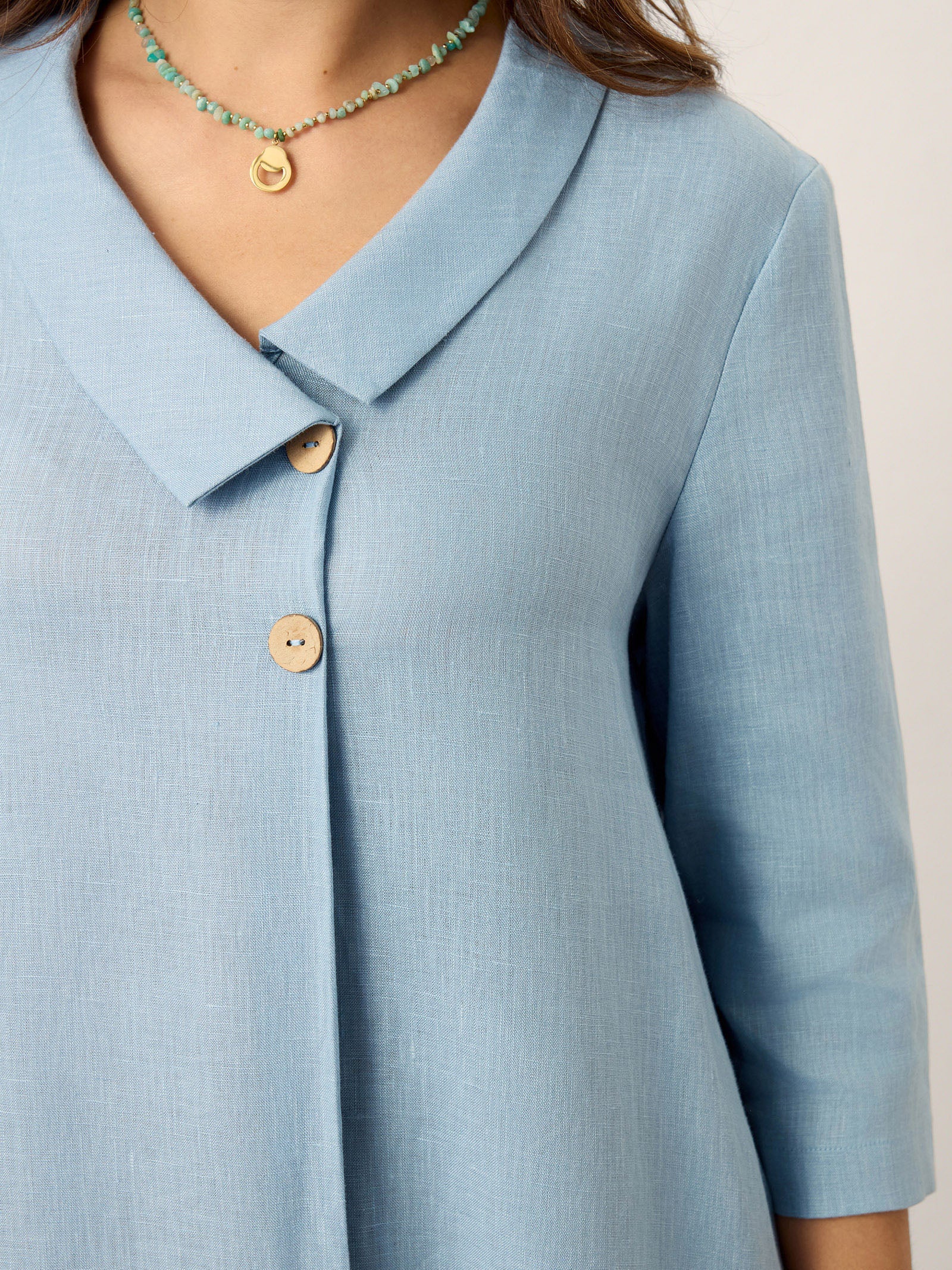 100% Linen Asymmetric Shawl Collar A-Line Midi Dress WINIFRED by LINTICO