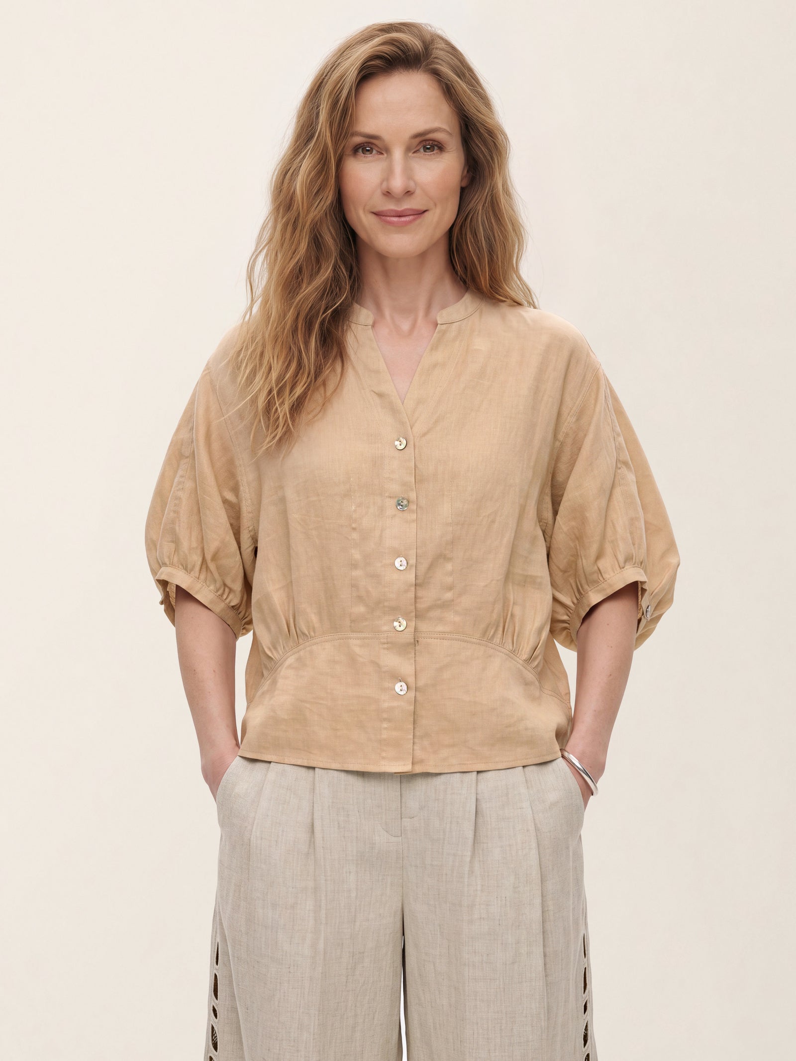 100% Linen Batwing Sleeve Peplum Shirt MIRELLA DestGlow