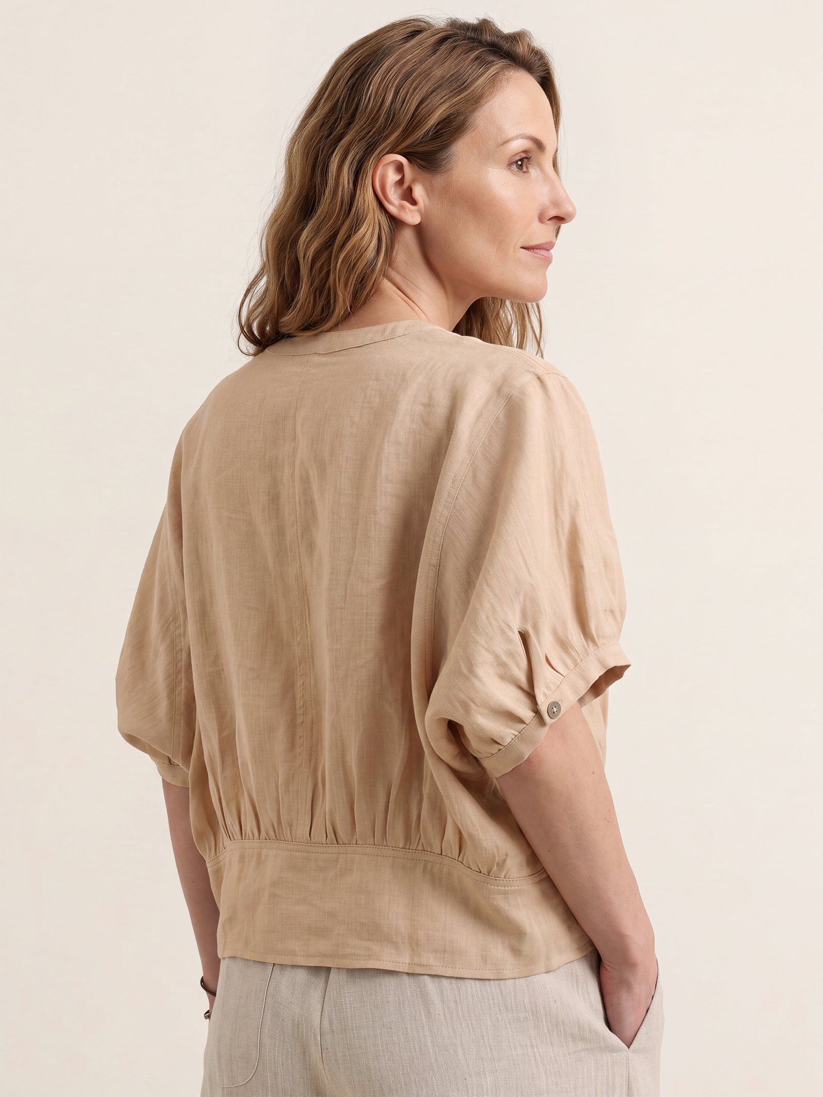 100% Linen Batwing Sleeve Peplum Shirt MIRELLA DestGlow