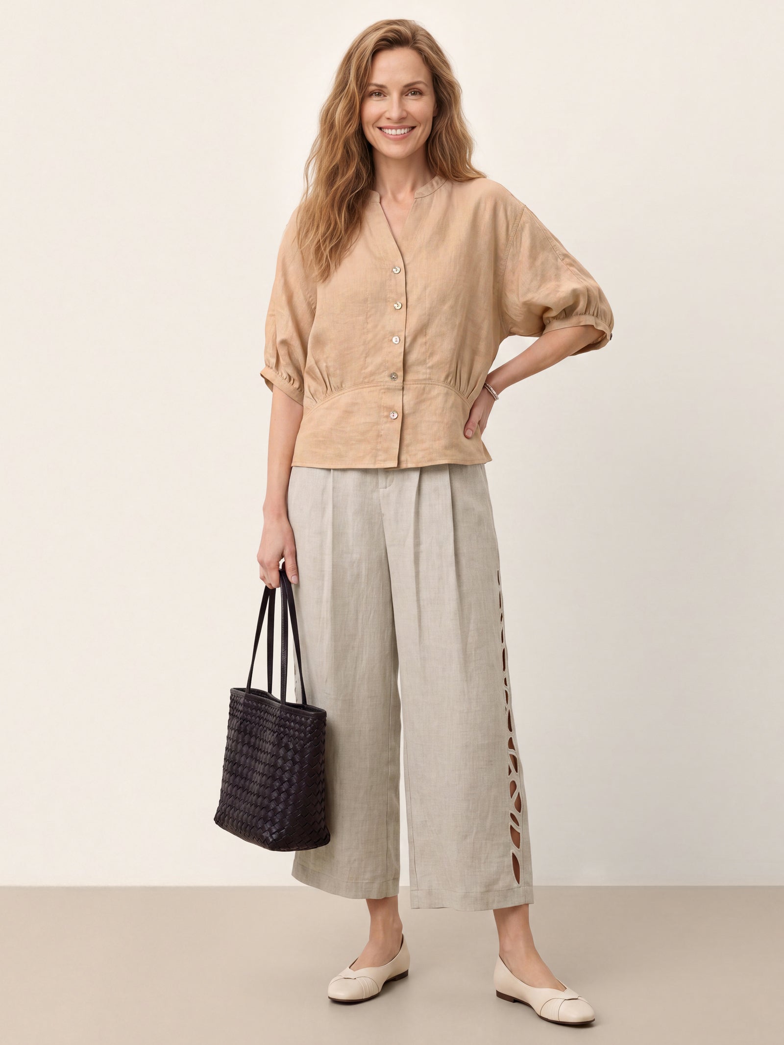 100% Linen Batwing Sleeve Peplum Shirt MIRELLA DestGlow