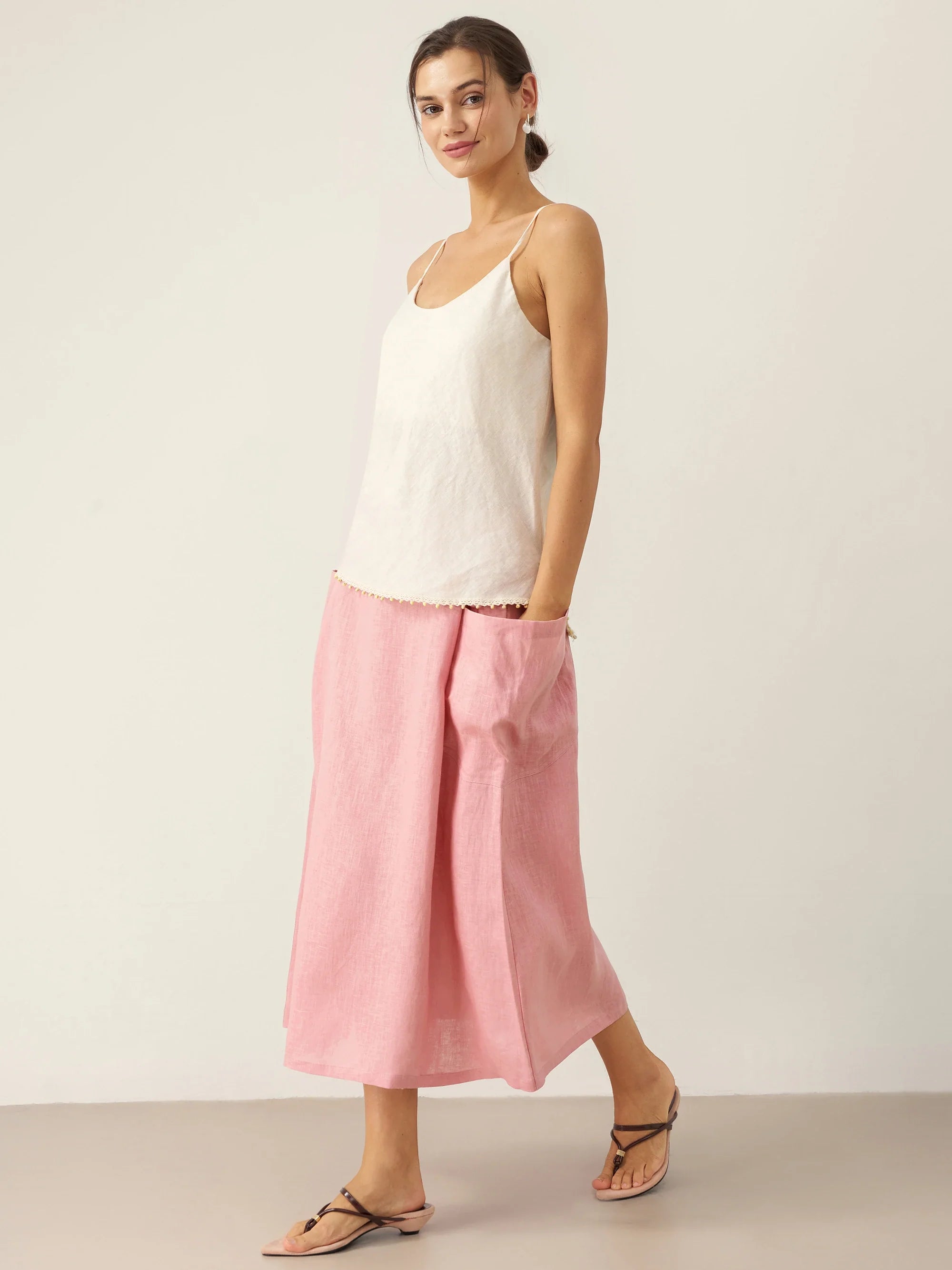 100% Linen Beaded Hem Camisole Bree by LINTICO