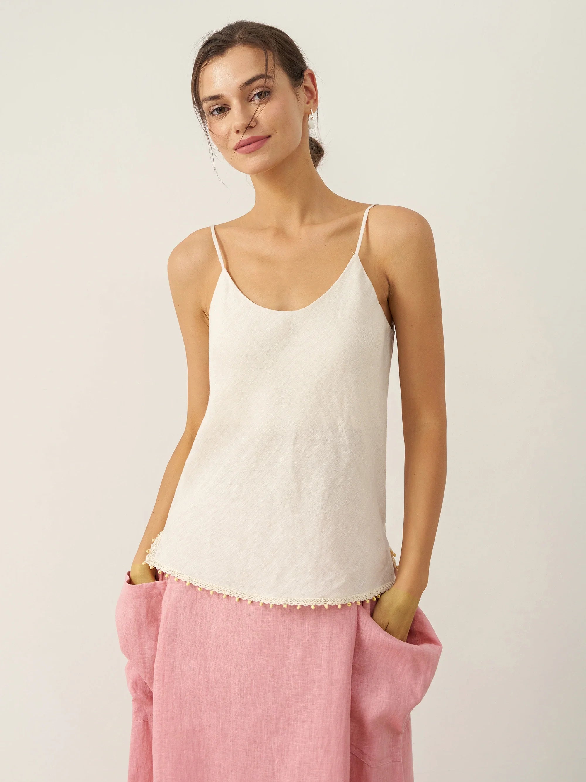 100% Linen Beaded Hem Camisole Bree by LINTICO